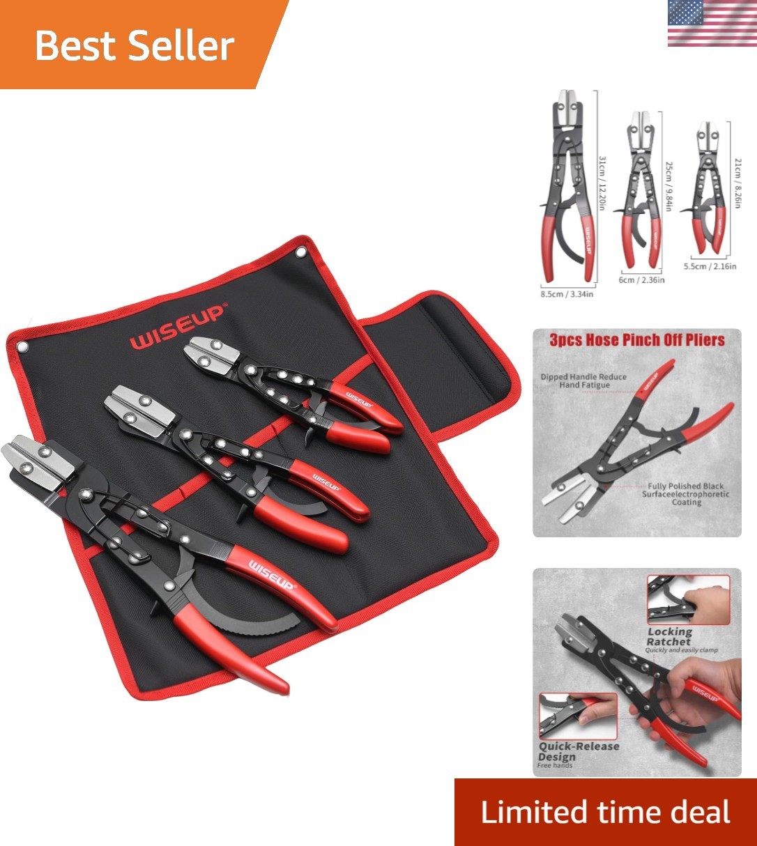 3PCS Hose Pinch Off Pliers- 8in, 10in, 12in Ratchet Hose Pliers for Automotiv…
