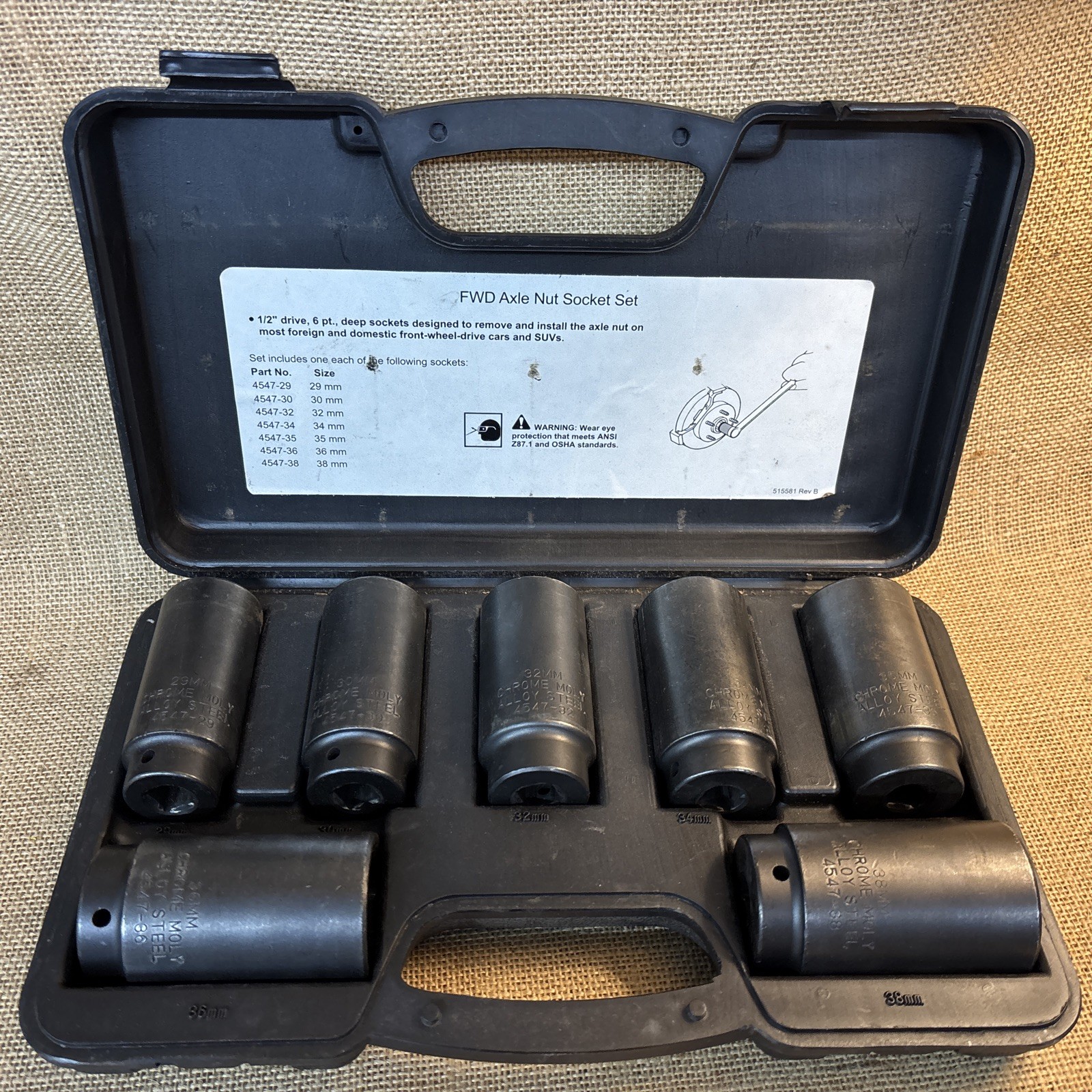 Cornwell Tools 7 Piece Axle Nut Socket Set 29,30,32,34,35,36,38 MM- OW- C4547
