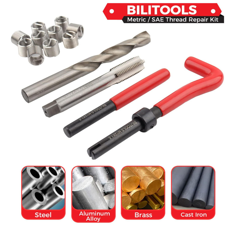 M12x1.25 Thread Repair Kit, HSS Drill Helicoil Repair Kit Metric