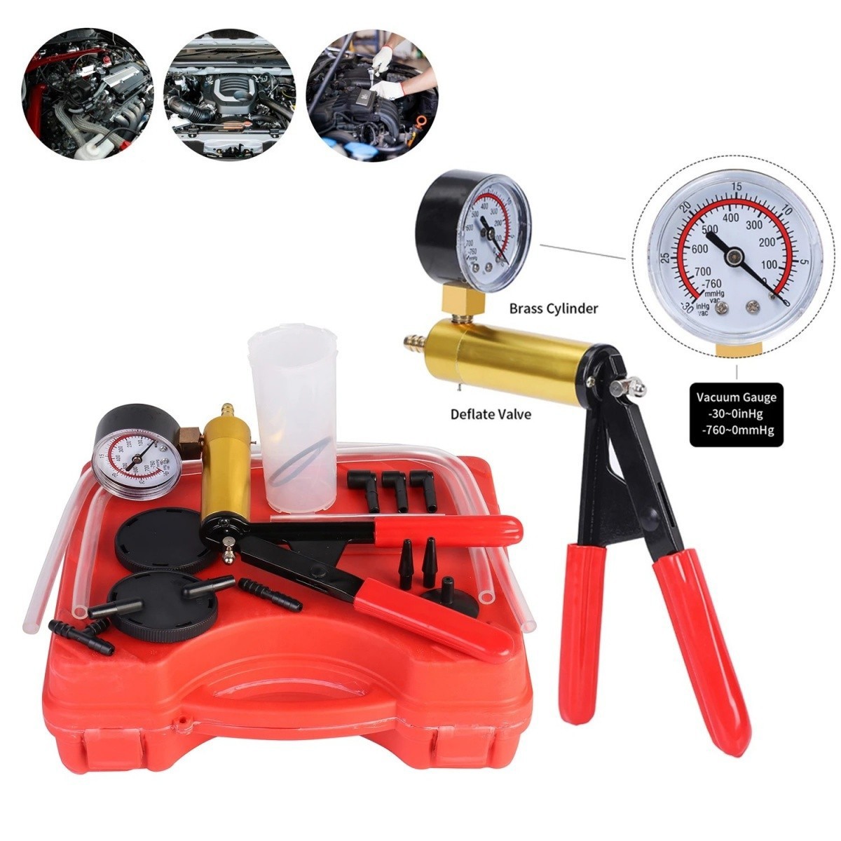 Hand Held Vacuum Pressure Pump Tester Set Brake Fluid Bleeder Bleeding Kit & Box