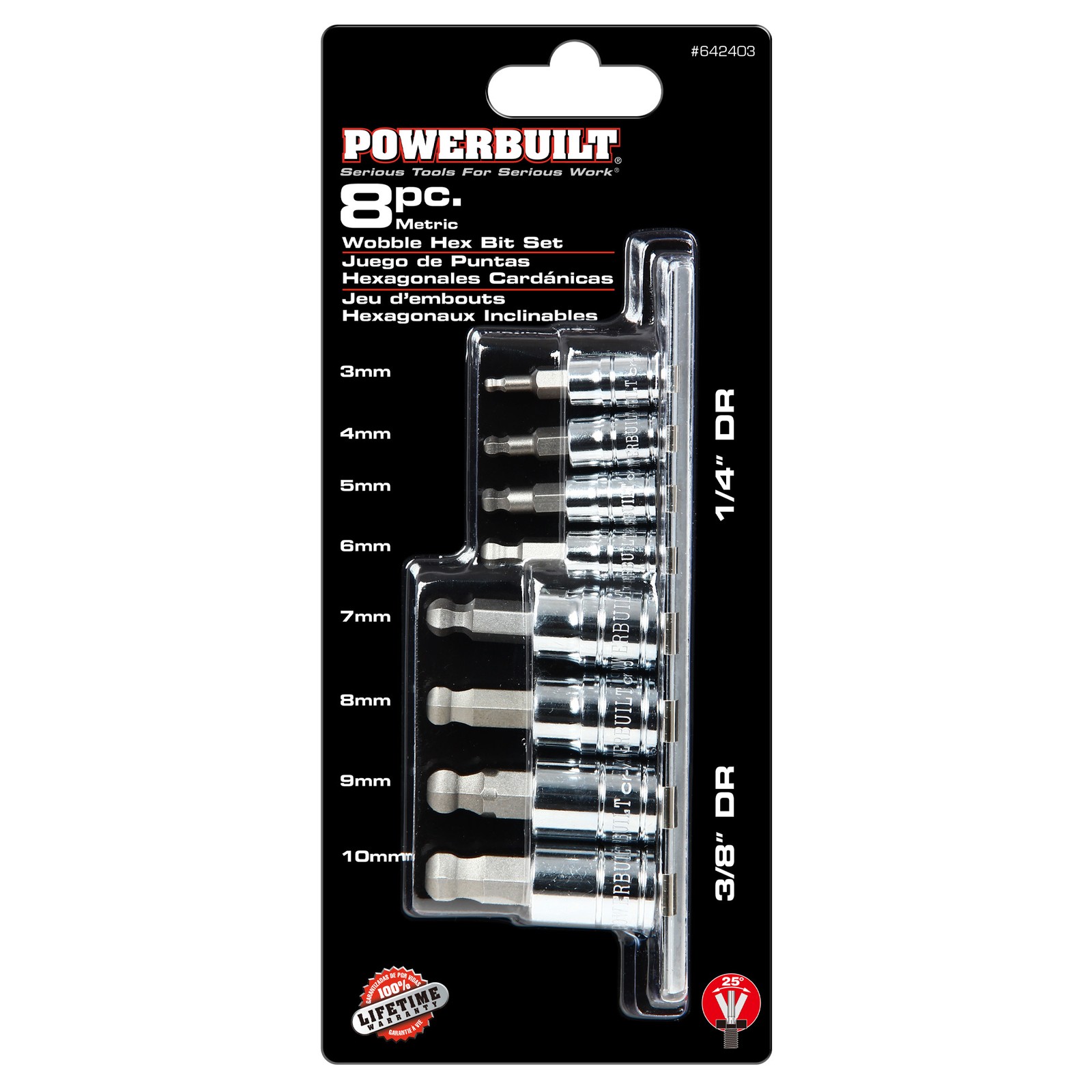 Powerbuilt 8 Piece 3/8 Inch Drive Metric Ball End Hex Bit Set – 642403
