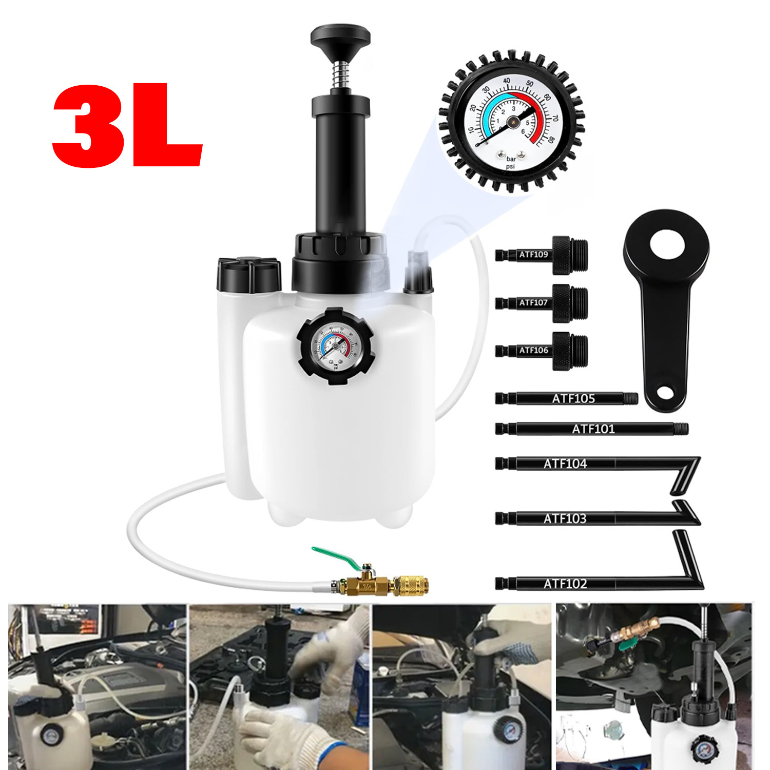 3L Transmission Fluid Pump Oil Manual Tool With 8pc ATF Adaptors Filler System