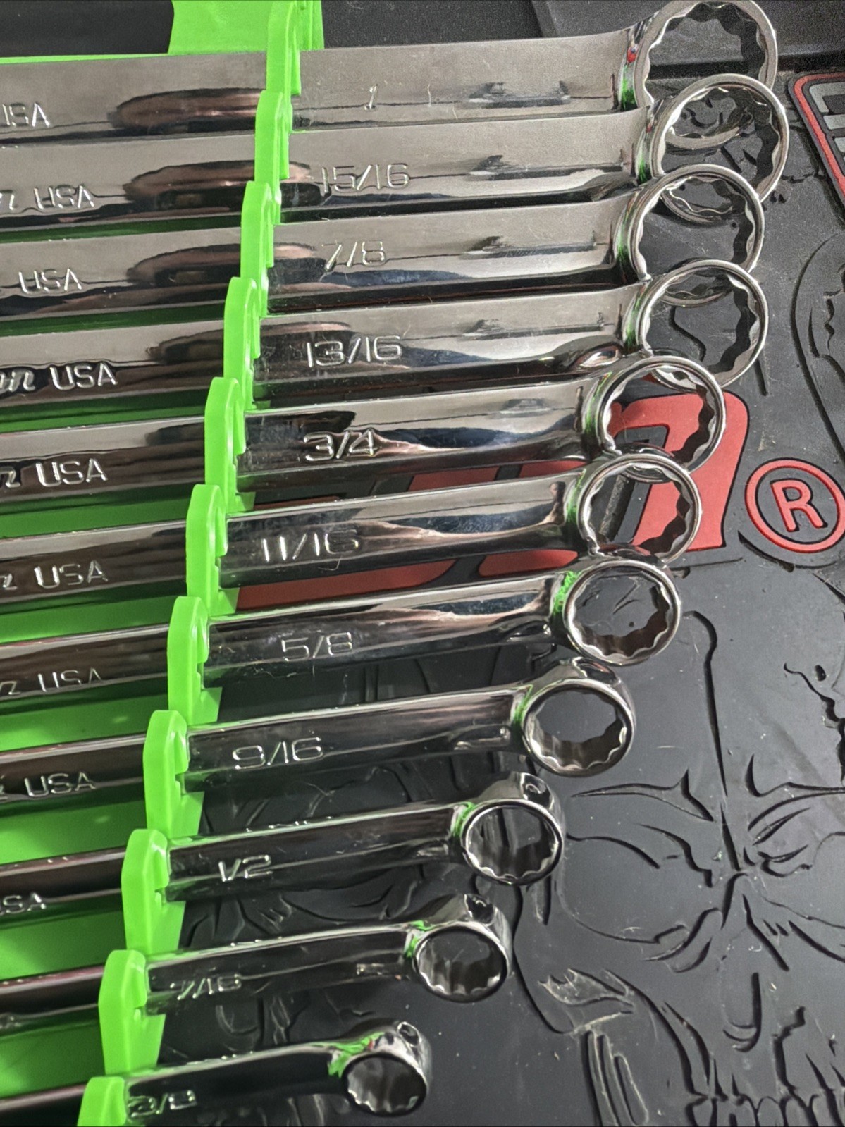 Snap On Flank Drive Plus LONG Sae Wrench Set 3/8-1” GREEN RACK NOT INCLUDED