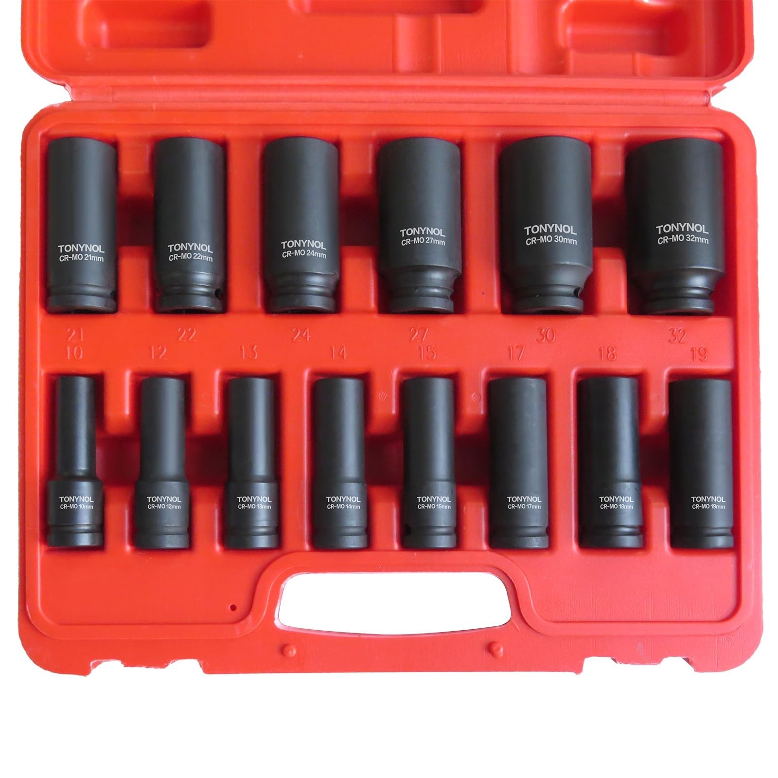 1/2″ Deep Drive Impact Socket Set 14 Pcs, 6-Point Metric (10mm-32mm), Cr-Mo Stee
