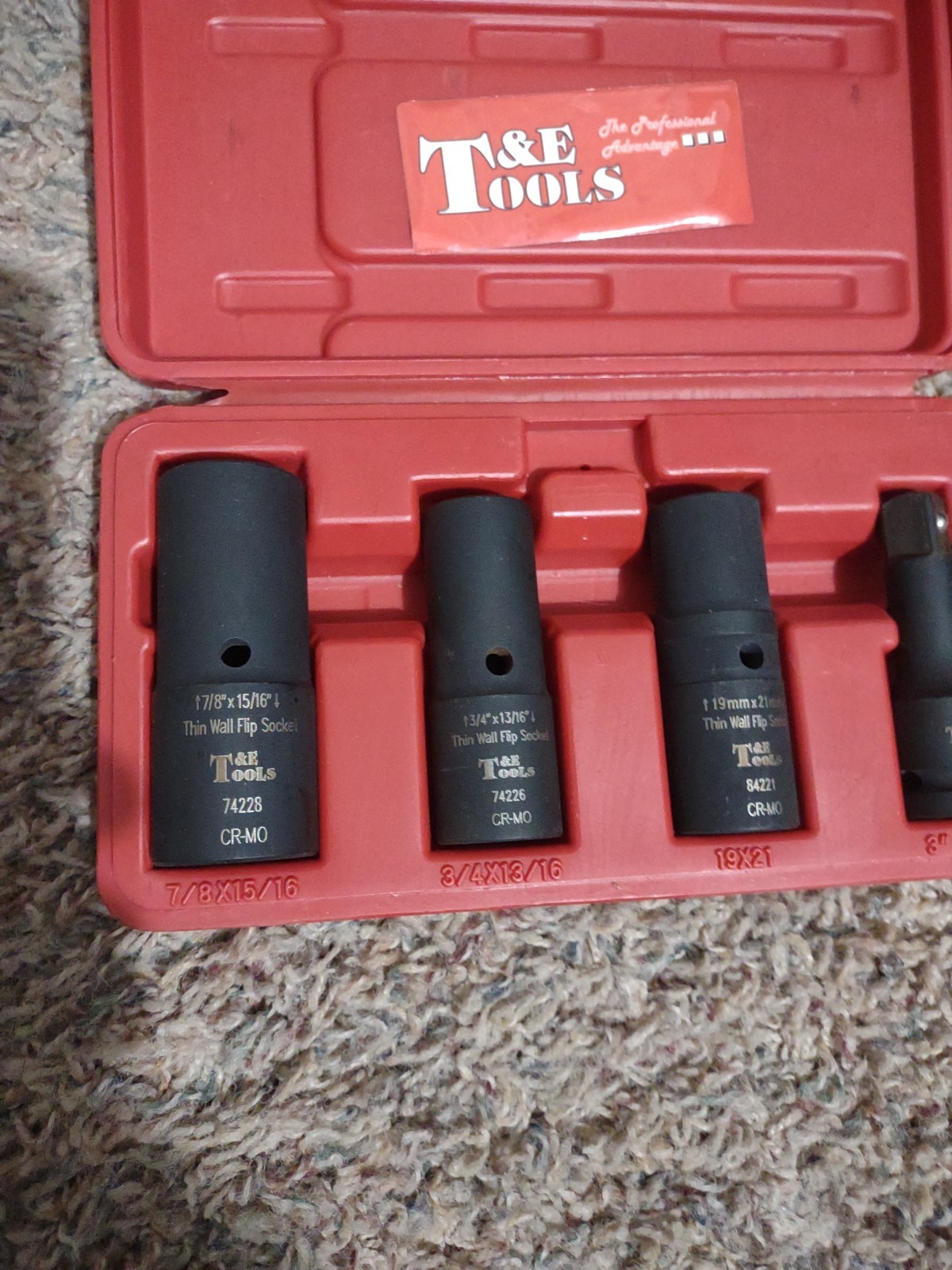 T&E Tools Thin Wall Flip Socket Set With 3 In Extension 1/2″ SAE & Metric 4 Pcs