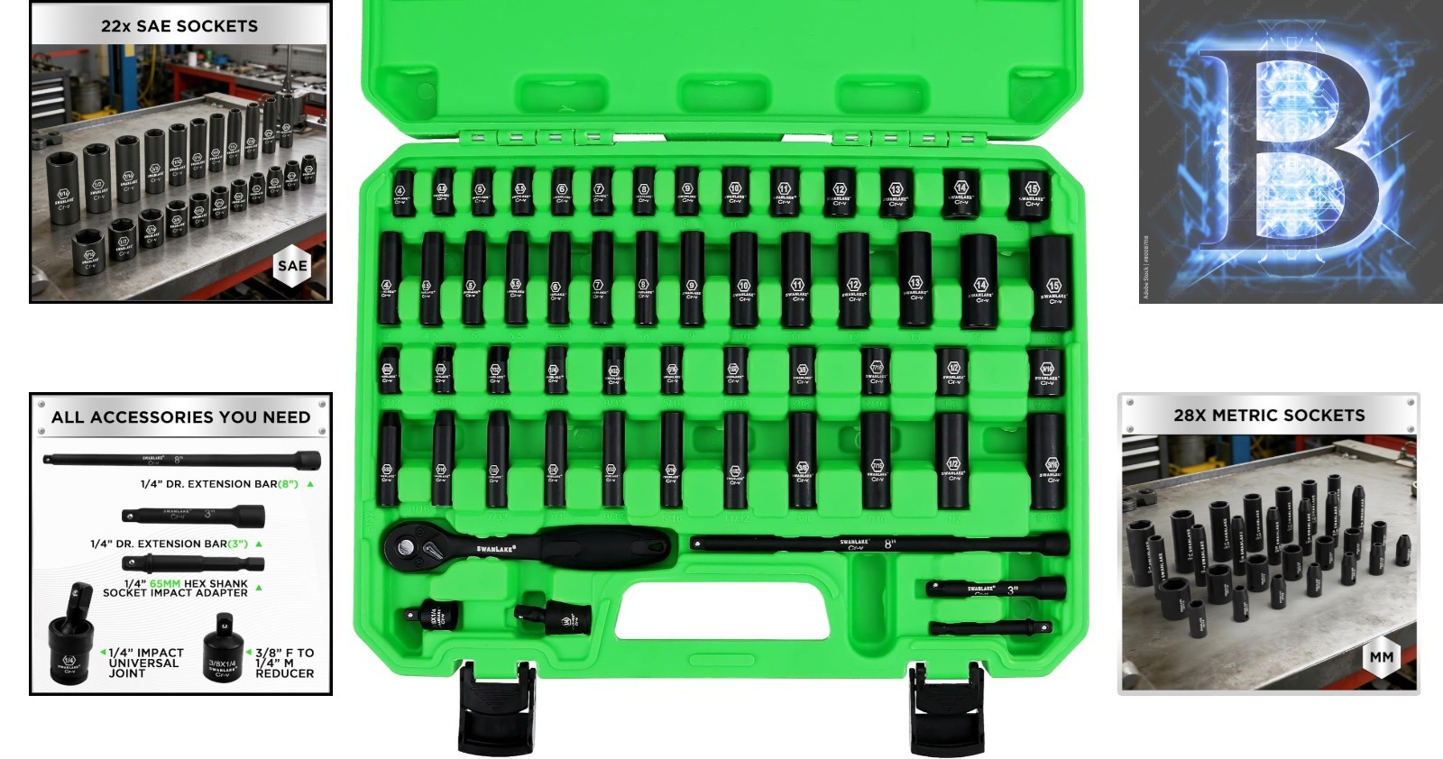 High-Torque 1/4″ Drive Impact Socket Set – 56 Pieces with Storage Case