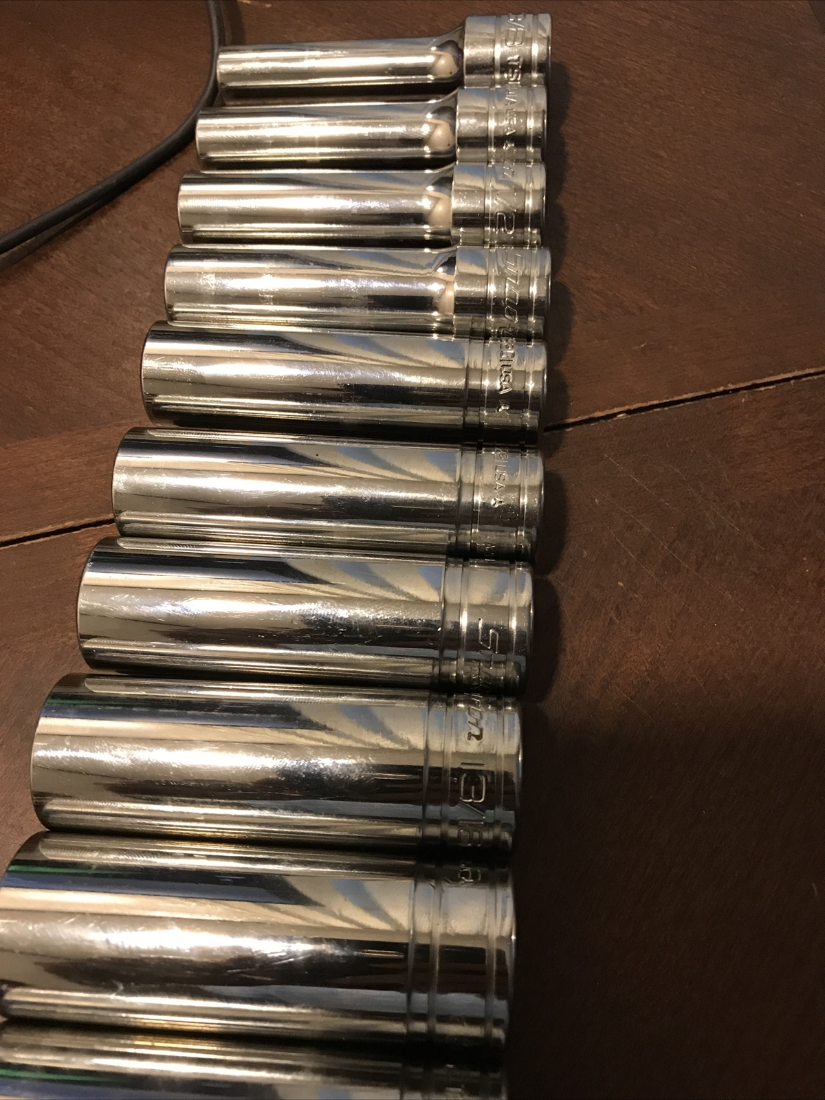 Snap on tools USA 1/2 Dr 6 Pt Socket Set Deep Long SAE STANDARD Chrome 1-1/8 3/8