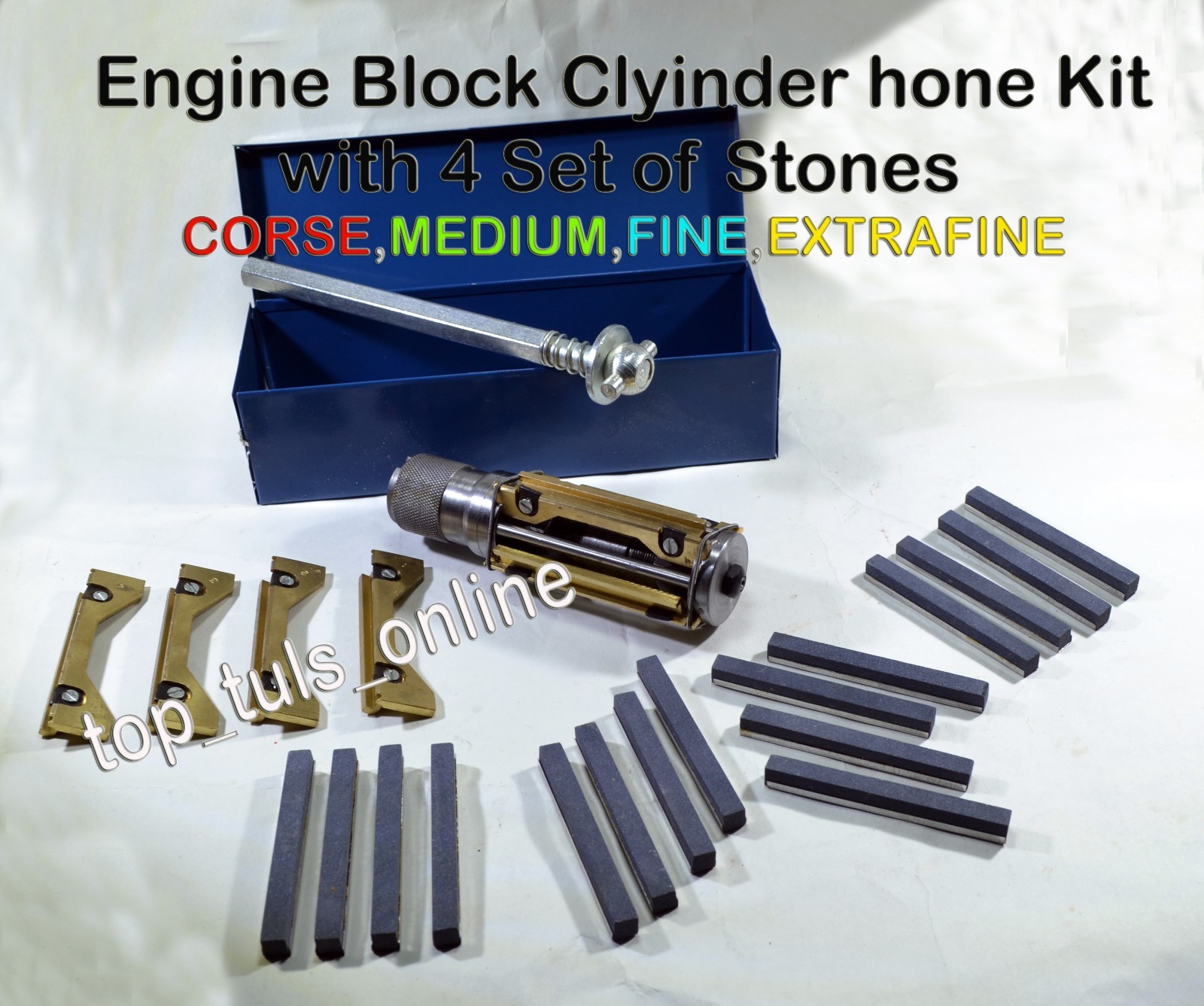 MOPED,ATV,BIKES SMALL BLOCK CYLINDER HONE KIT 34 MM to 60 MM + 4 SETS STONES