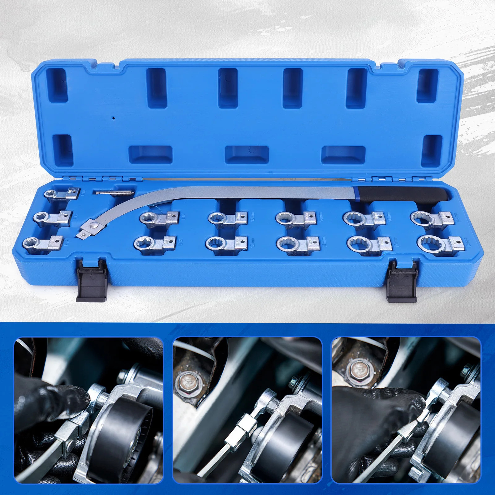 Llave Tensor Correa Auxiliar Belt Tensioner Tool Kit 12-19mm Universal 15PCS
