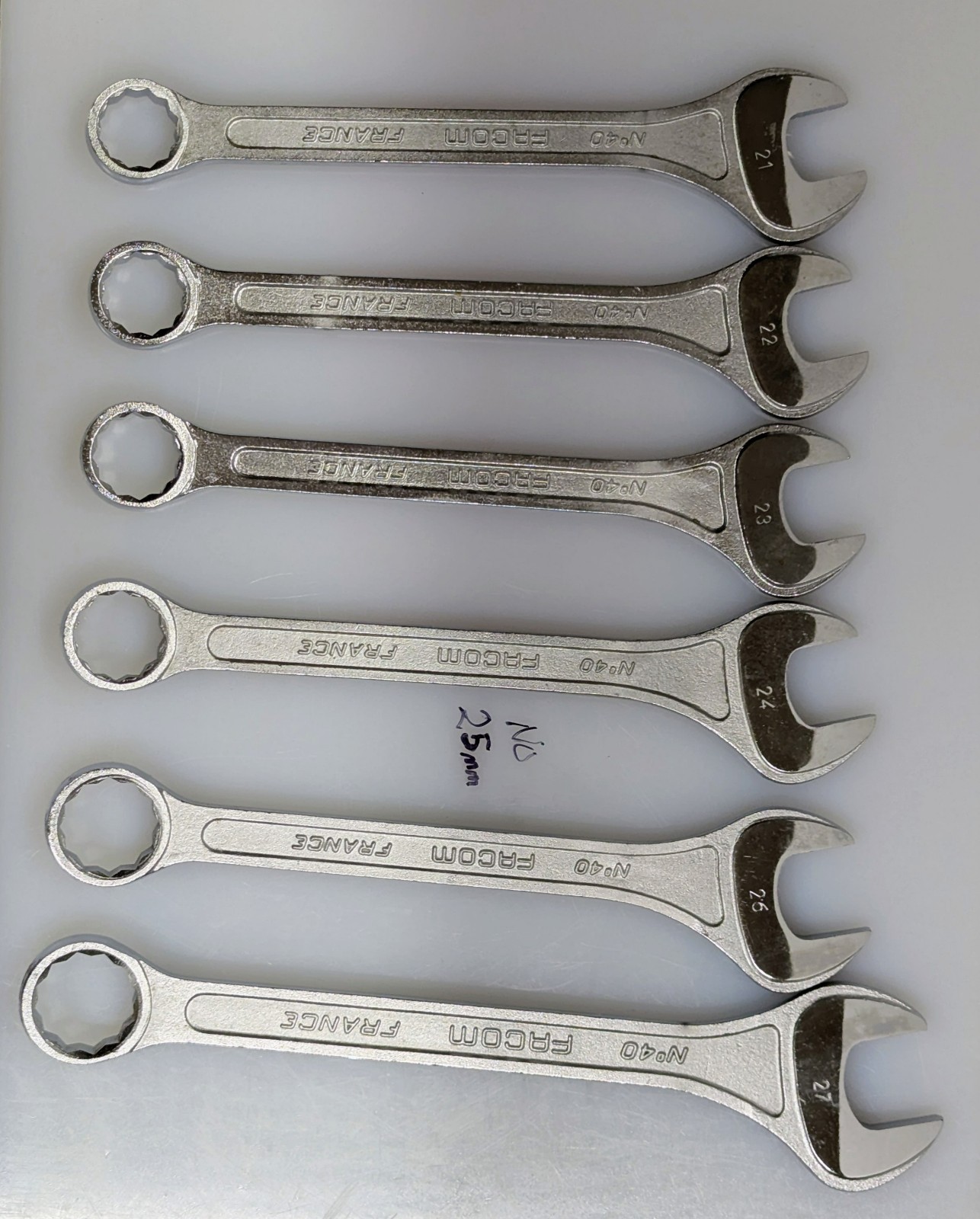 Six Facom France Combination Metric Wrenches sizes: 27, 26, 24, 23, 22, & 21mm