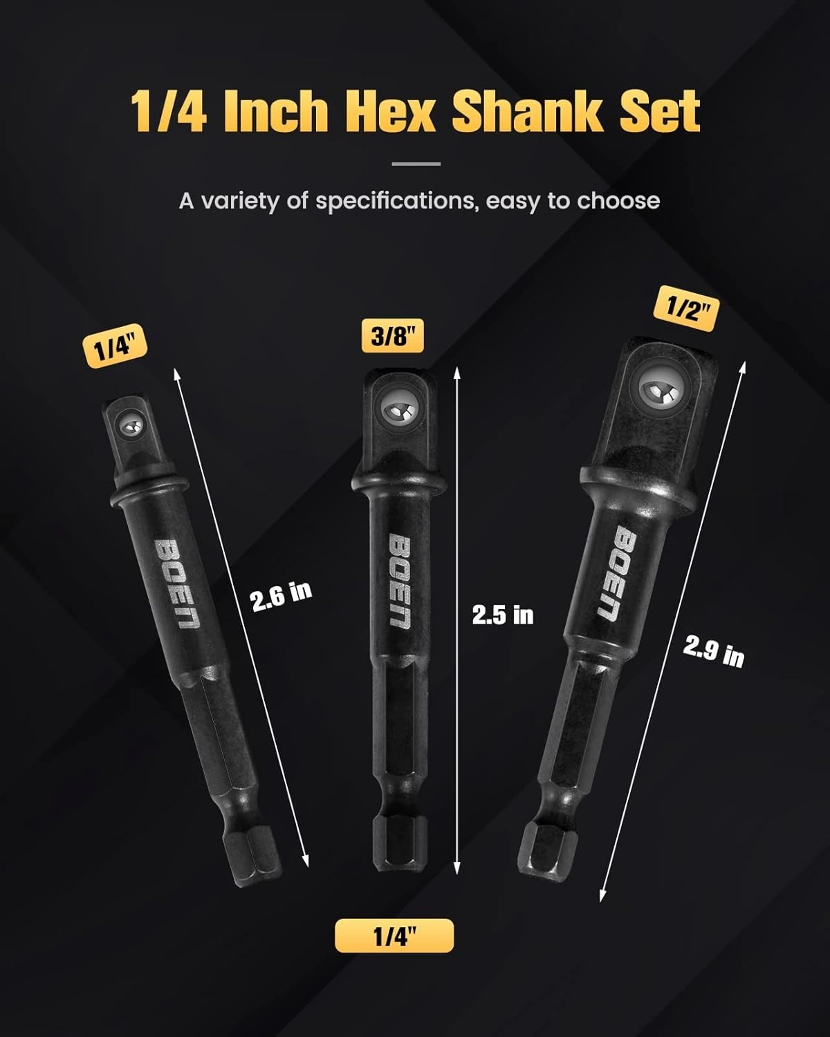 High Torque 3-PCS Socket Adapter Set – 1/4, 3/8, 1/2 Inch for Professionals