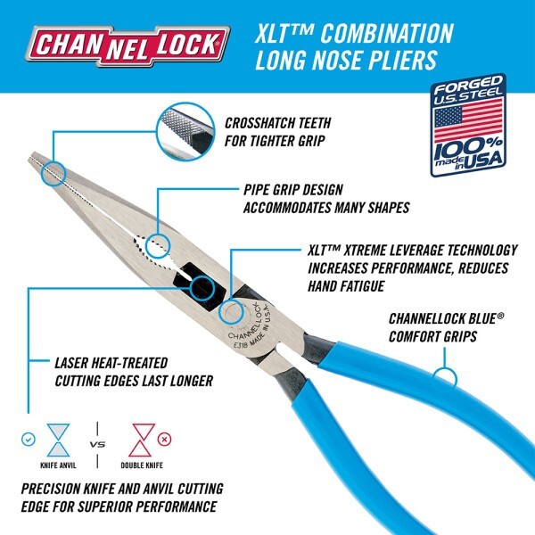 Channellock 318 8-inch XLT™ Combination Long Nose Pliers with Cutter