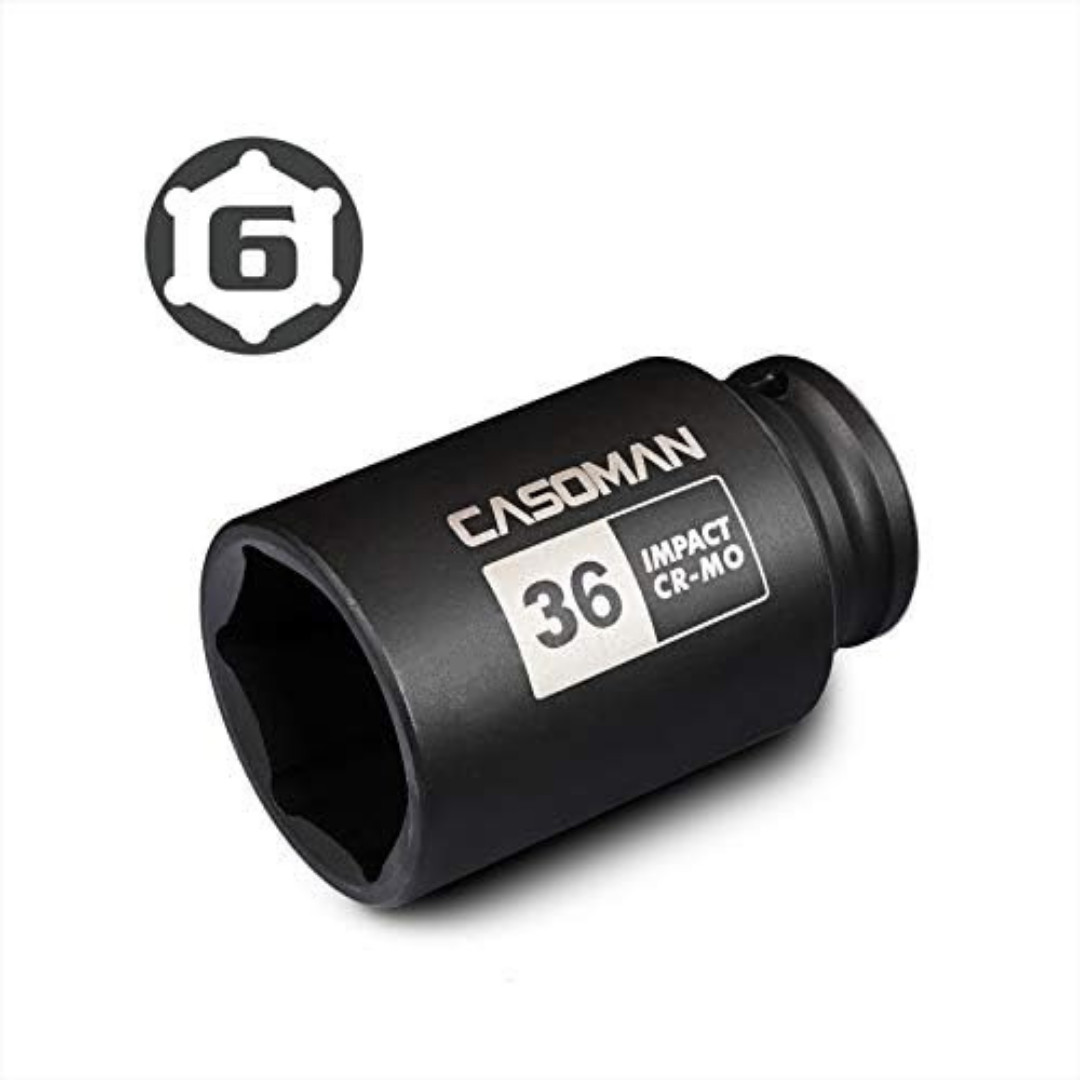 1/2″ Drive X 36 Mm Deep 6 PT Impact Socket, CR-MO, Drive 6 Point Axle Nut Socket