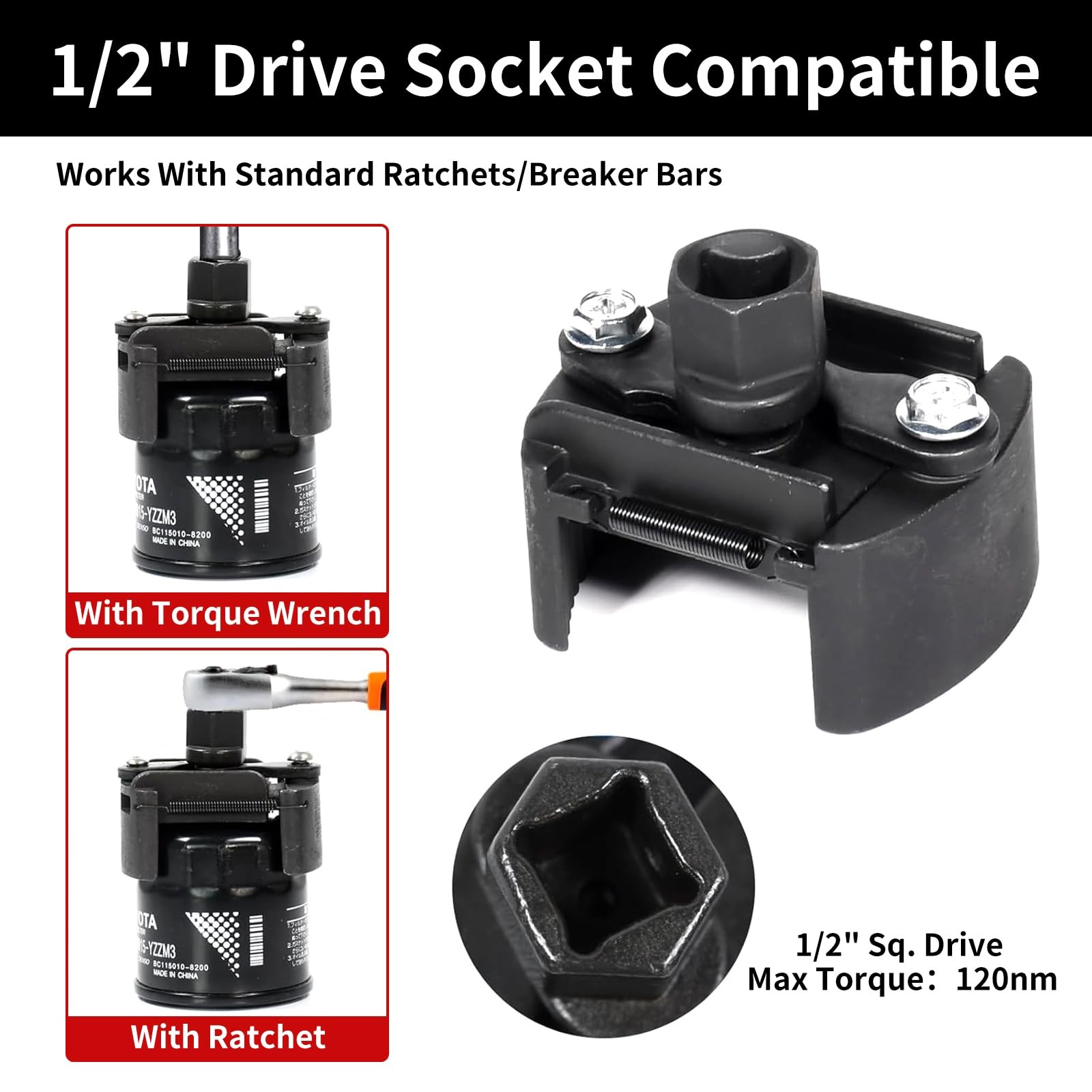 Wbshyy Oil Filter Wrench Removal Tool Adjustable Use for 2.36 inch to Black