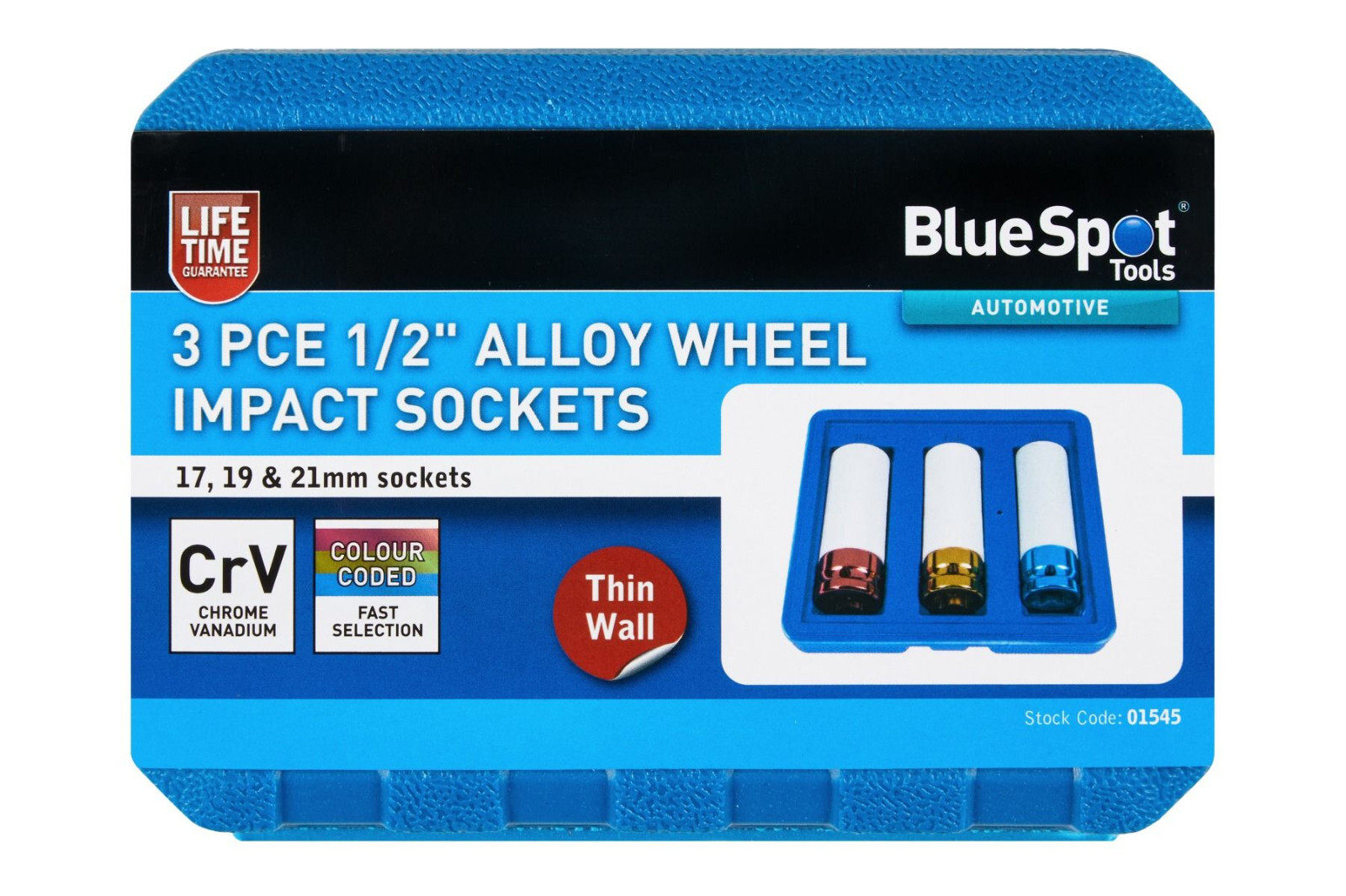 Blue Spot Tools 3 Piece 1/2″ Alloy Wheel Impact Sockets 17mm 19mm 21mm