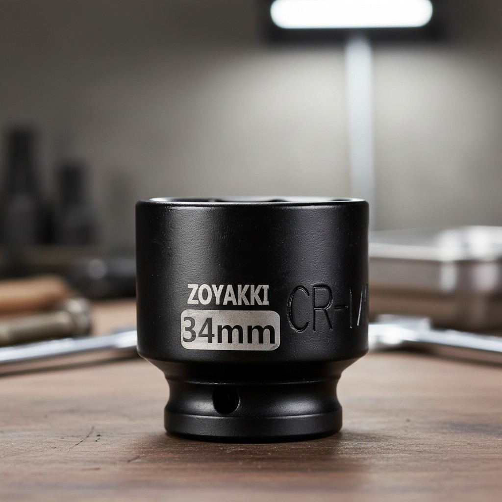 Professional-Grade 1/2 Inch Drive 34mm Impact Socket with Black Phosphate Finish