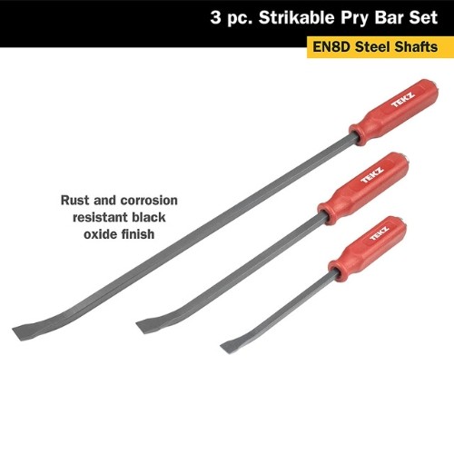 Titan 17113 Strikable Pry Bar Set, 3-Piece, EN8D Steel, Angled Tip