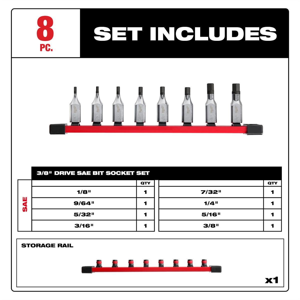 Milwaukee Tool 8pc 3/8″ Drive Hex Bit Socket Set – SAE