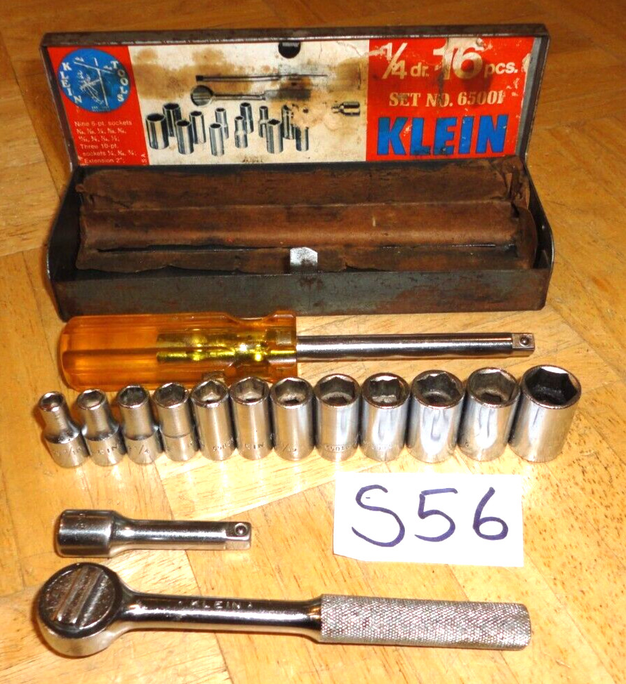 KLEIN TOOLS 16 PIECE 1/4 DRIVE GENERAL SERVICE SET 7 IN CASE 65001 VINTAGE 60’S