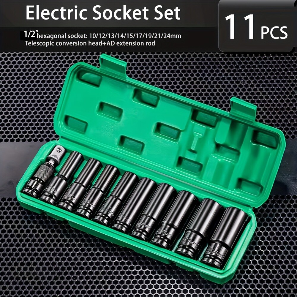 10pc Metric Deep Impact Socket 1/2″ Drive 10mm-24mm 6 Point Sockets w/ Case Set