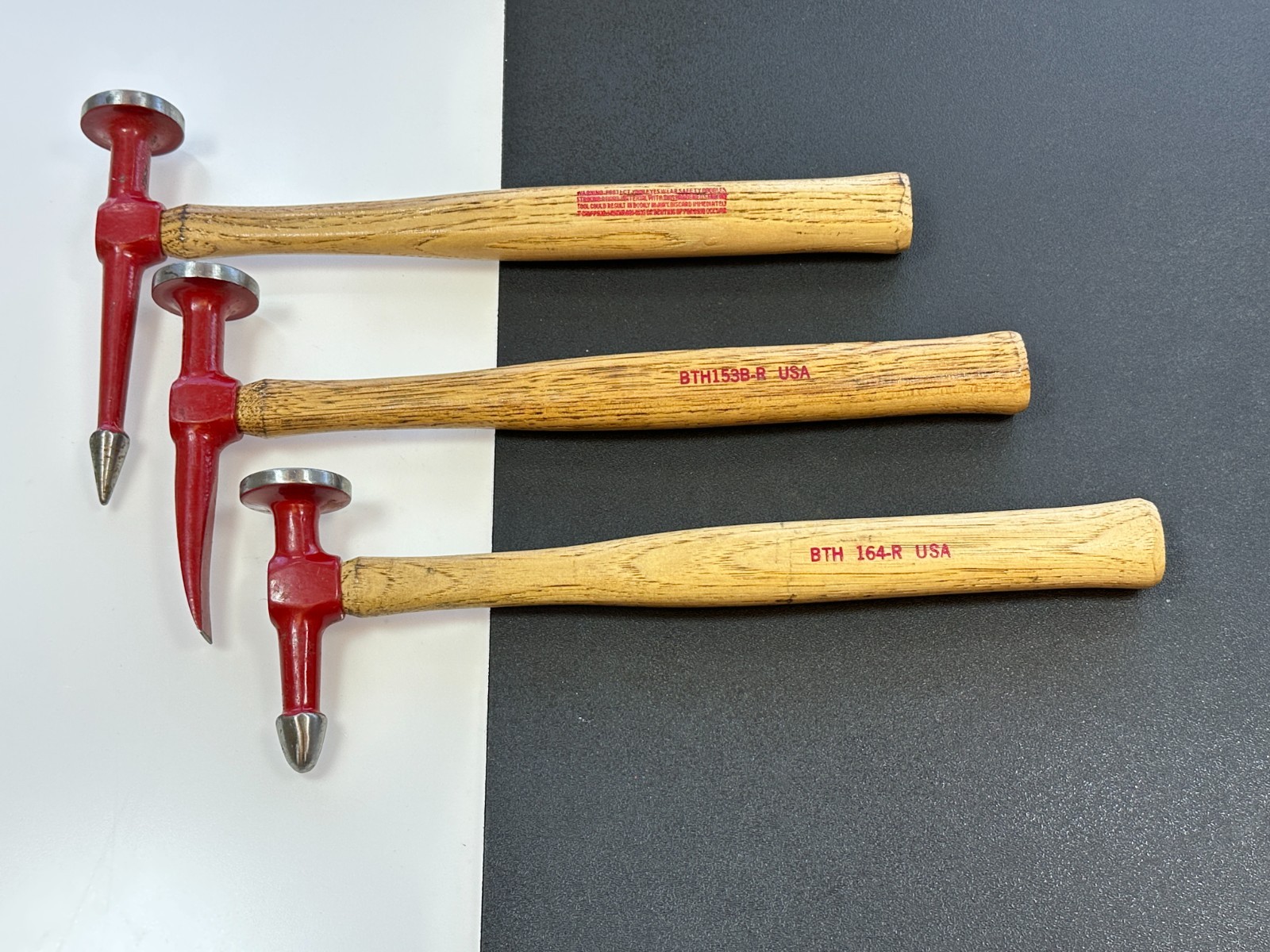 MAC Tools USA 3pc Red / Wood Handle Auto Body Hammer Mallet Set Lot, BTH Series