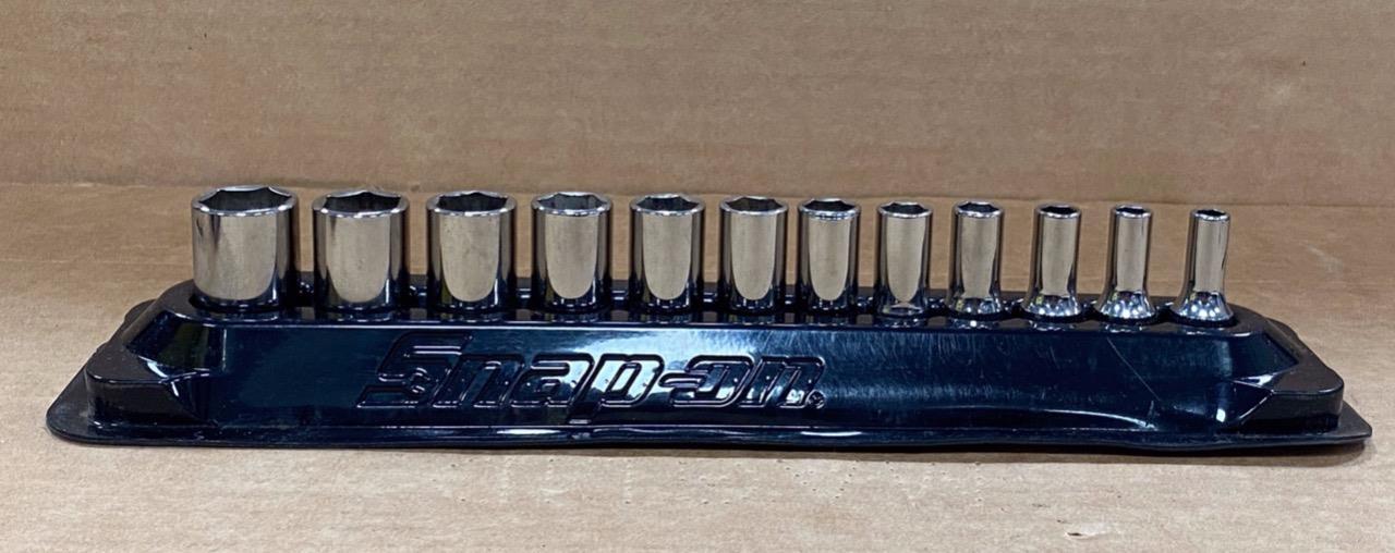 SNAP ON LOT OF 12 1/4″ DRIVE 6 PT SHALLOW SOCKET SET (5mm TMMS5-15mm TMMS15).