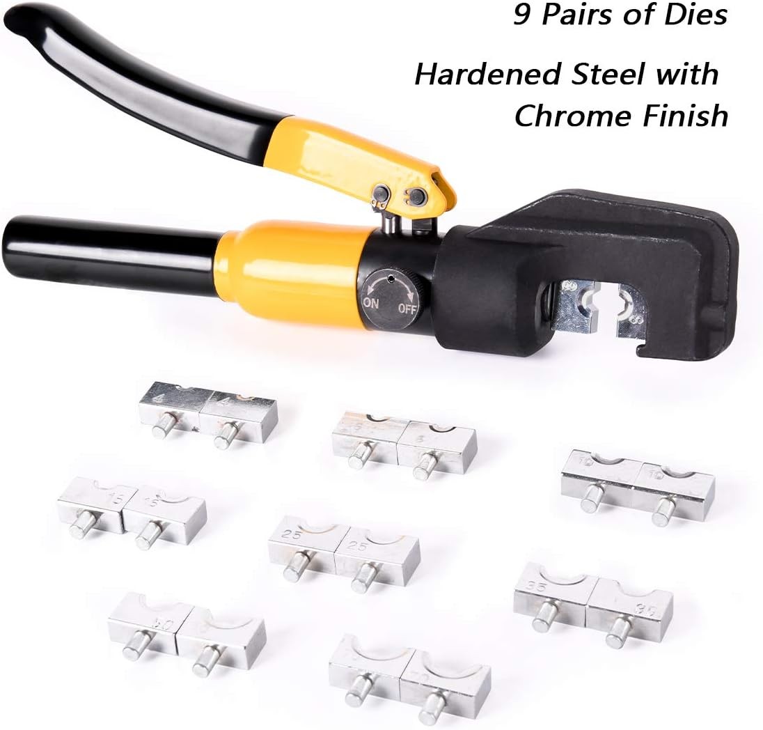 10 Tons Hydraulic Crimping Tool Battery Cable Lug Terminal Yellow, Black