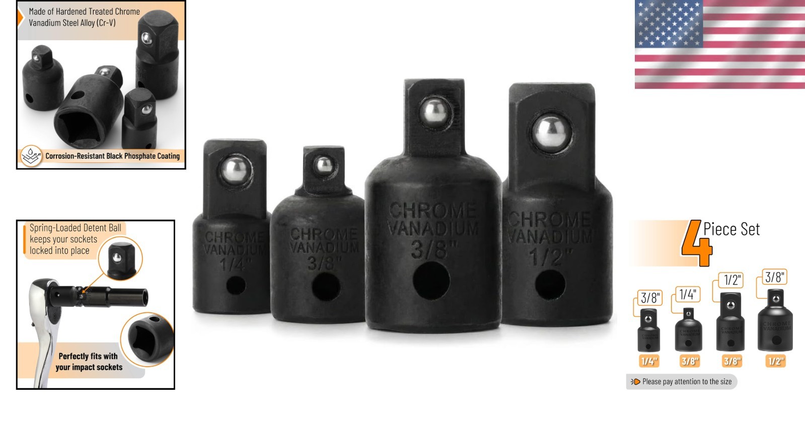 4-Piece Impact Socket Adapter Set: Durable & Versatile Mechanics Tool