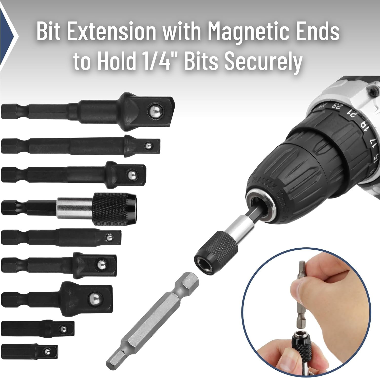 Versatile 9-Piece Socket Adapter Set: 1/4″, 3/8″, 1/2″ Drives & Safety Features