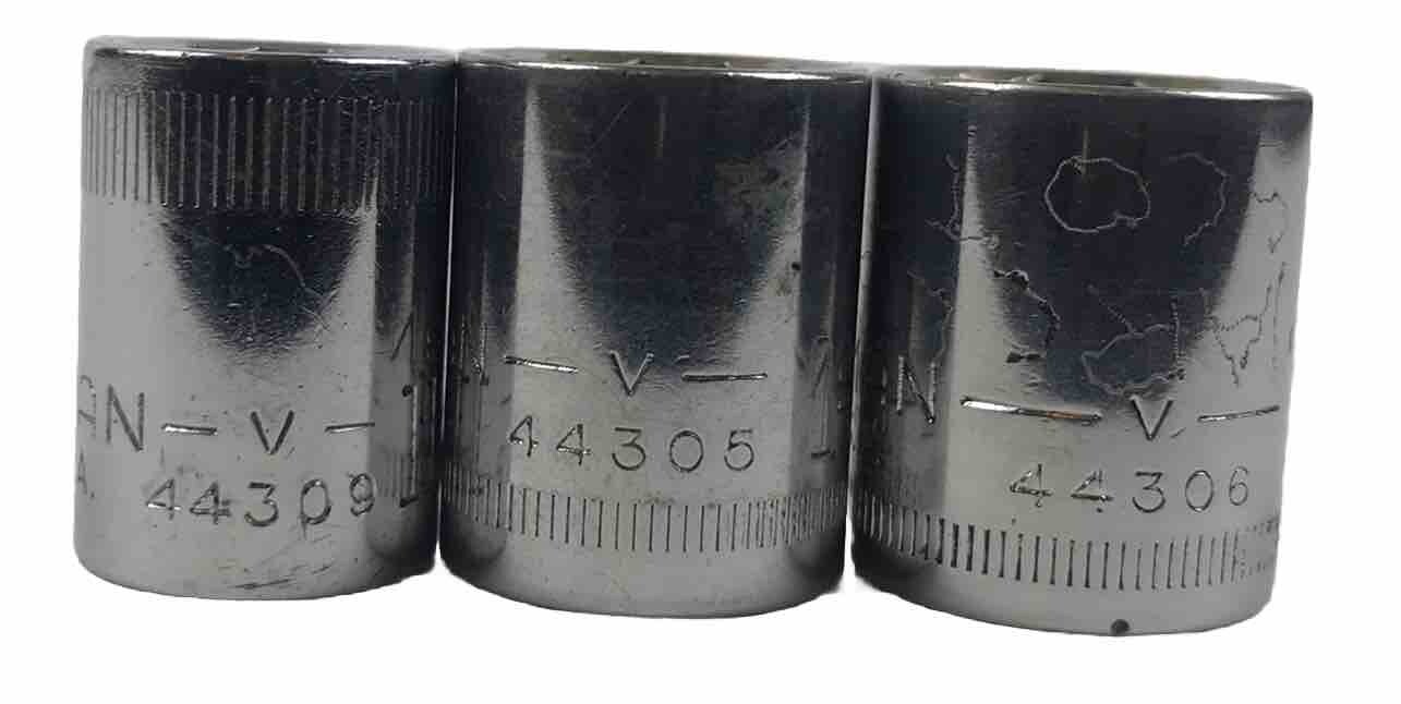 Lot of 3 Vintage Craftsman -V- Series Sockets 3/8”Drive 12 Pt 11MM 14 MM & 15 MM