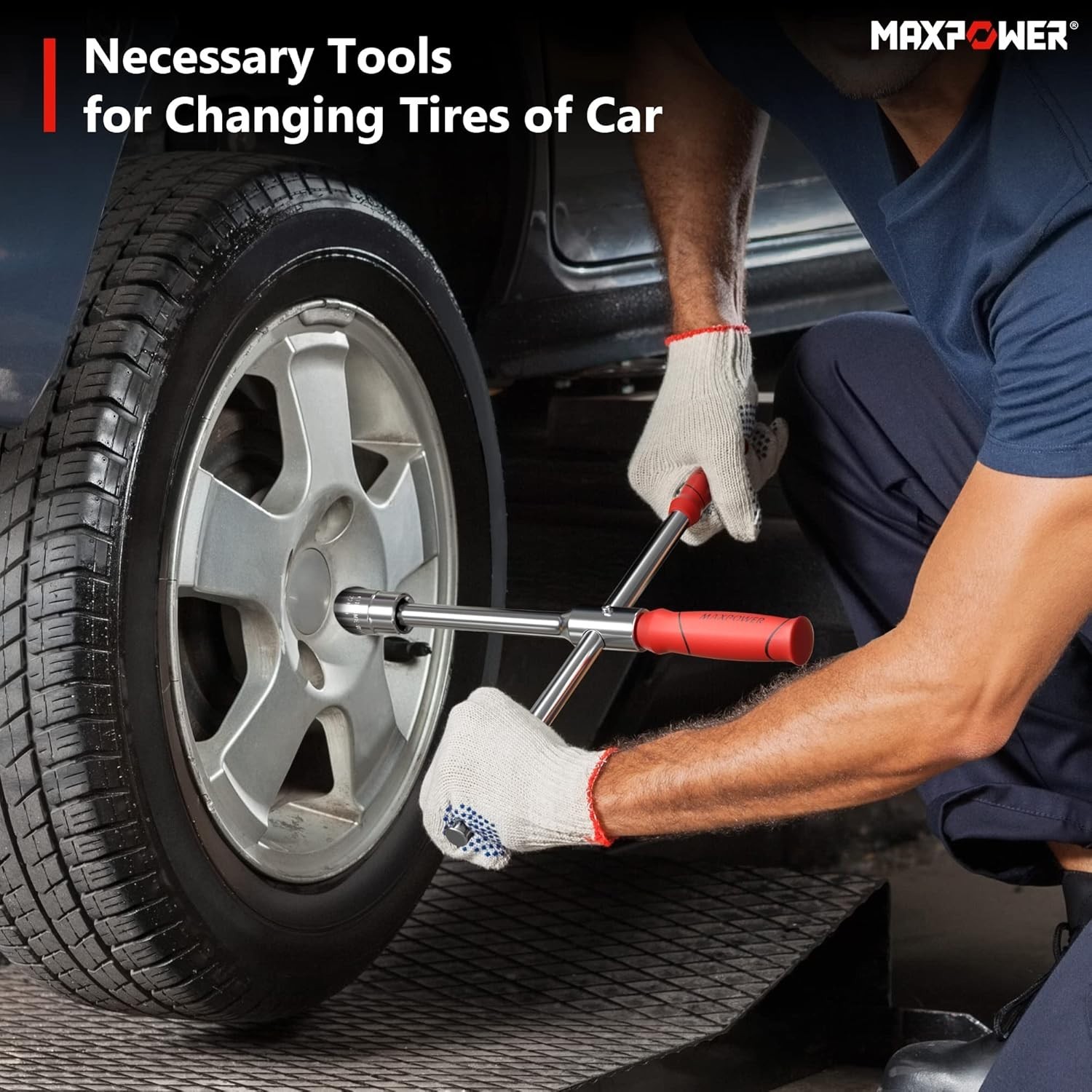 MAXPOWER Lug Wrench 1/2″ Drive with 2 Sockets (17/19, 21/23mm) + Box