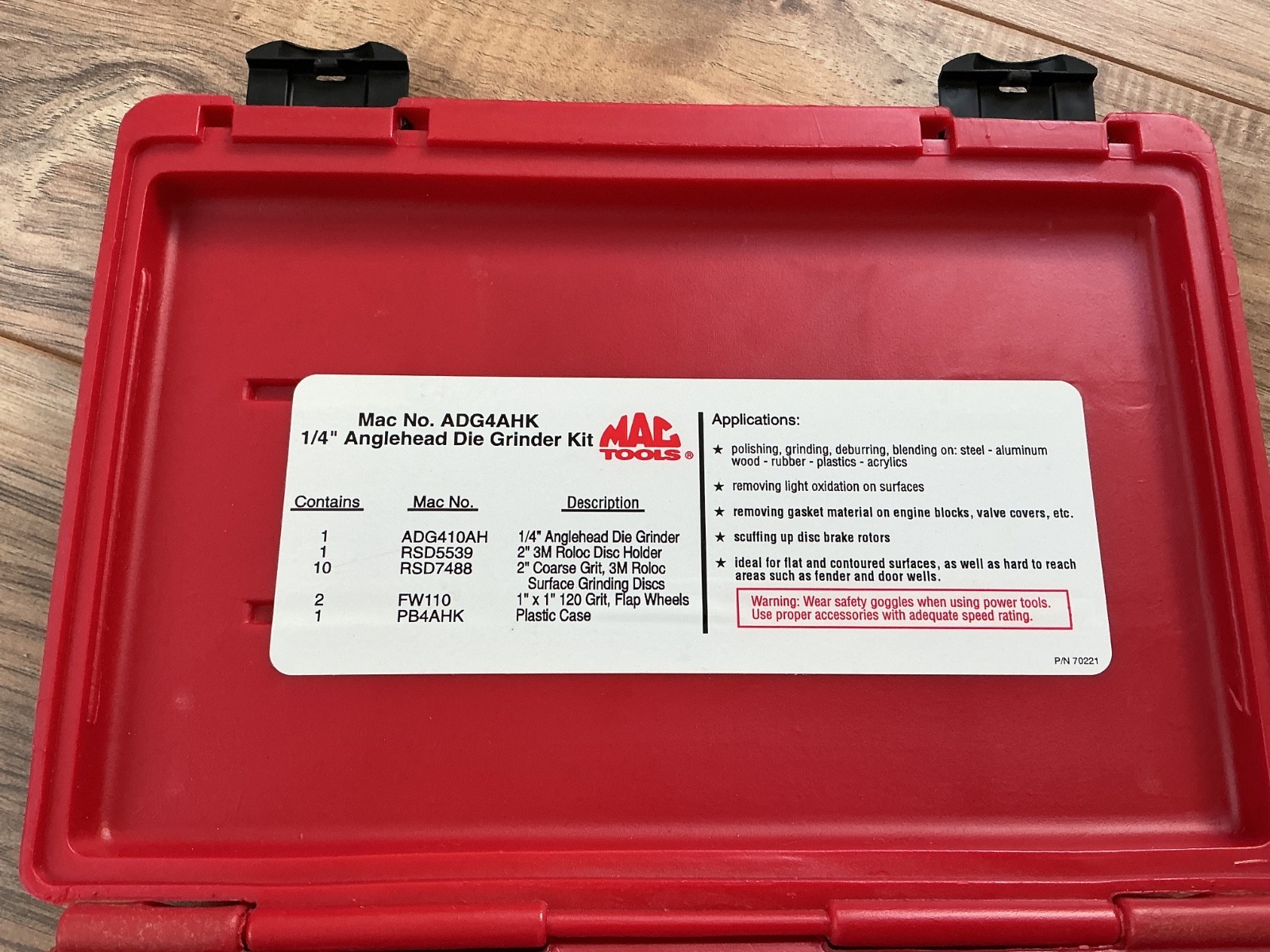 Mac Tools # ADG4AHK 1/4” Angle Head Die Grinder Kit EMPTY CASE ONLY