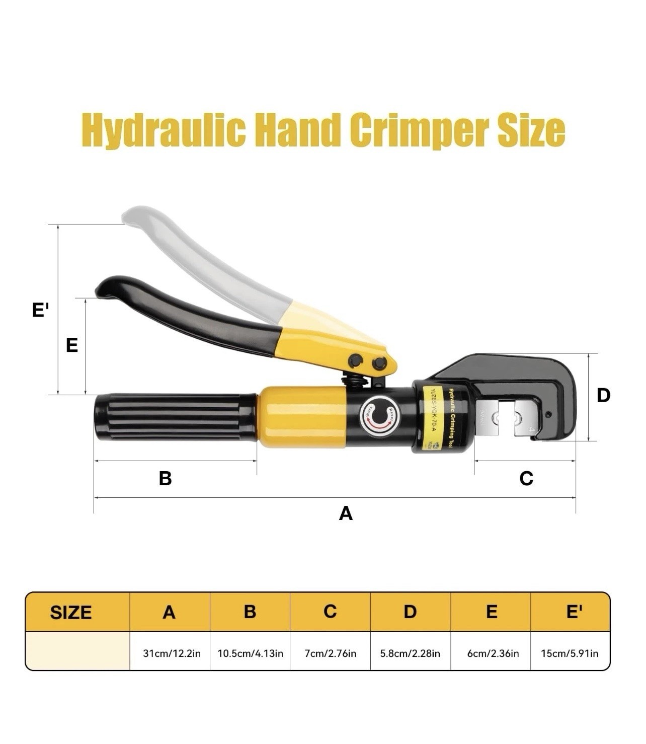 YUZES Hydraulic Crimping Tool 10 Tons, 12 AWG to 2/0 Battery Cable Yellow