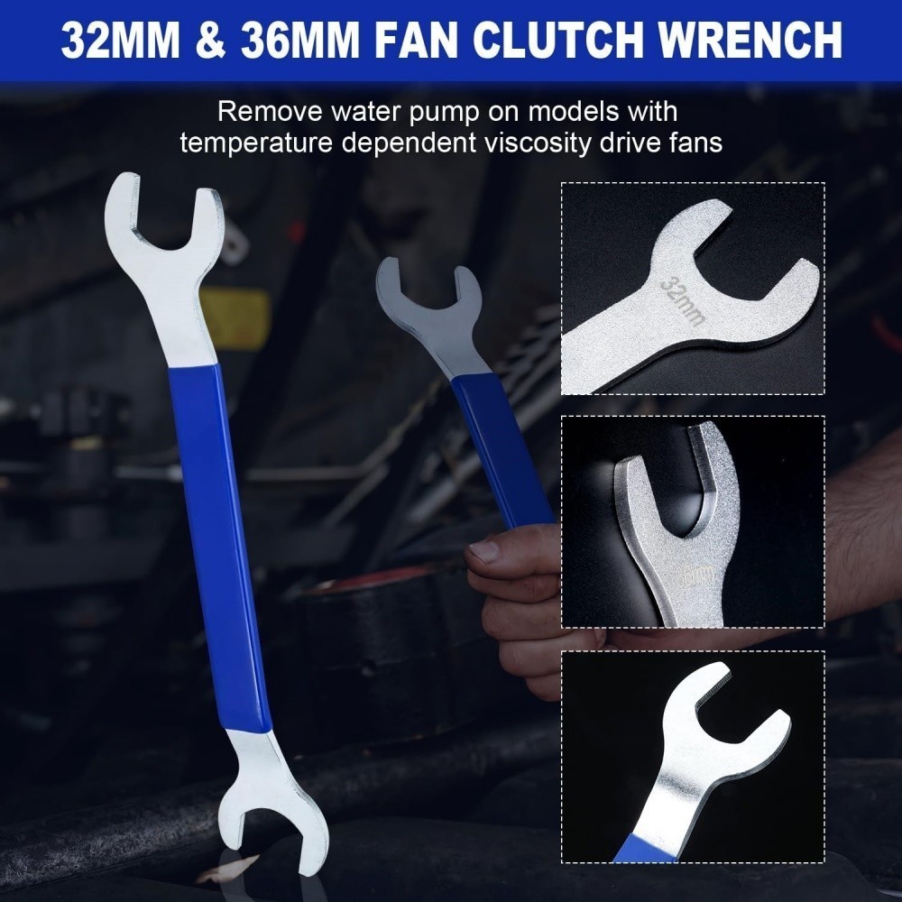 2PCS Fan Clutch Nut Wrench 32mm&36mm Clutch Holder Removal Tool Kit For Bmw Ford
