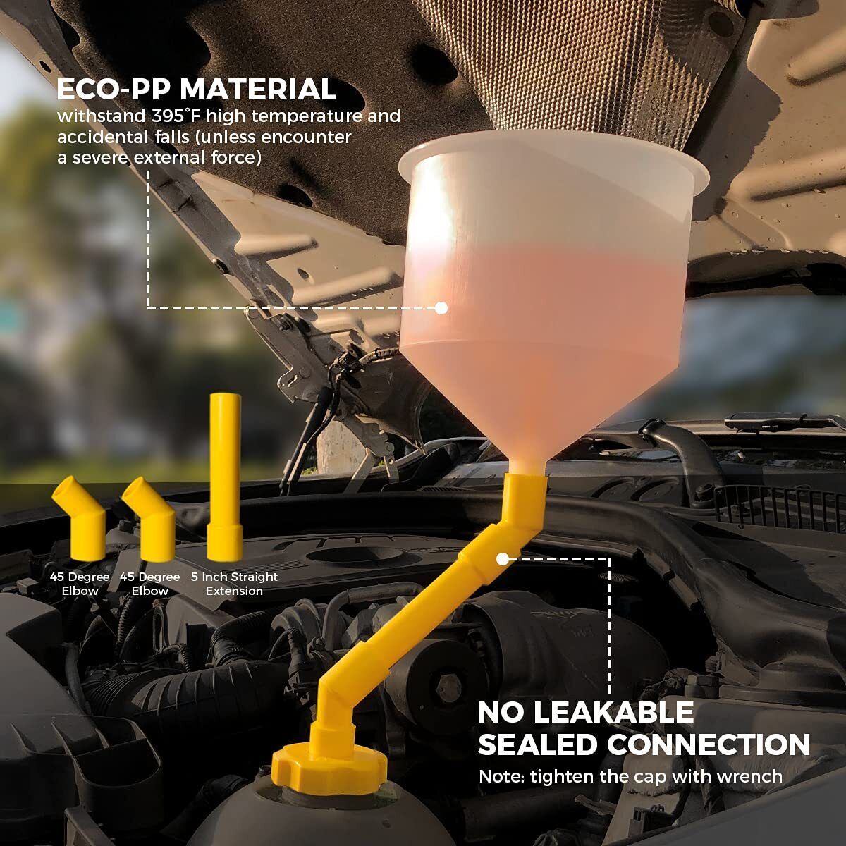 No-Spill Coolant Funnel Kit Spill Proof Funnel Bleeder with Adapters Universal