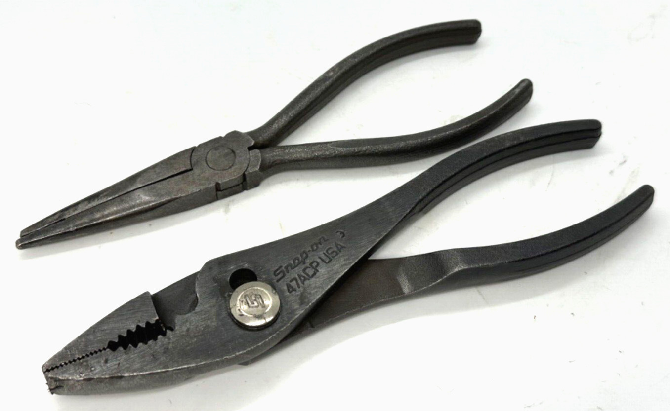 Snap On Tools Set Pliers Needle Nose Adjustable Slip Joint Groove Lot 7.5″ Long