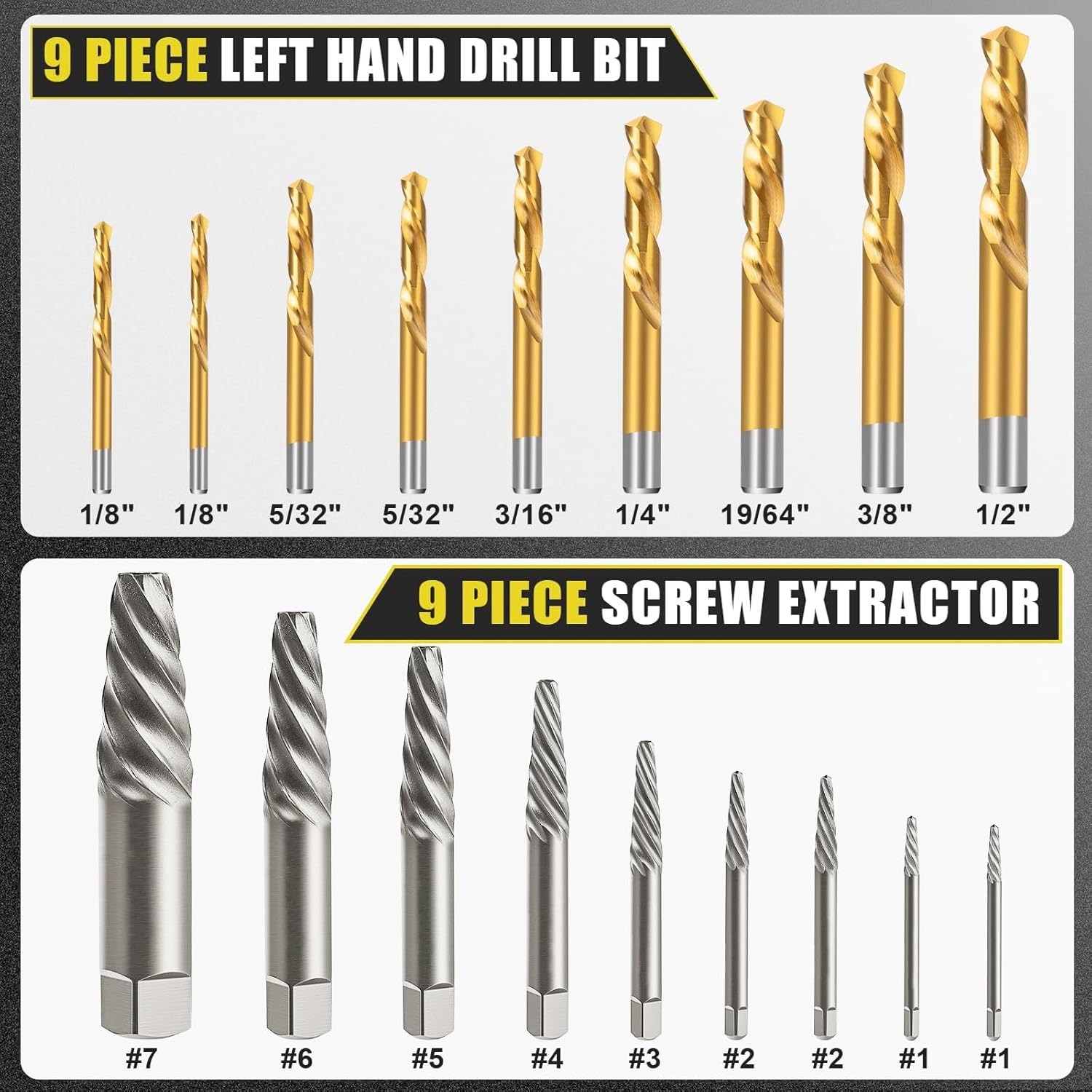 Topec 18PCS Screw Extractor Set with Left Hand Drill Bits for Broken Bolts