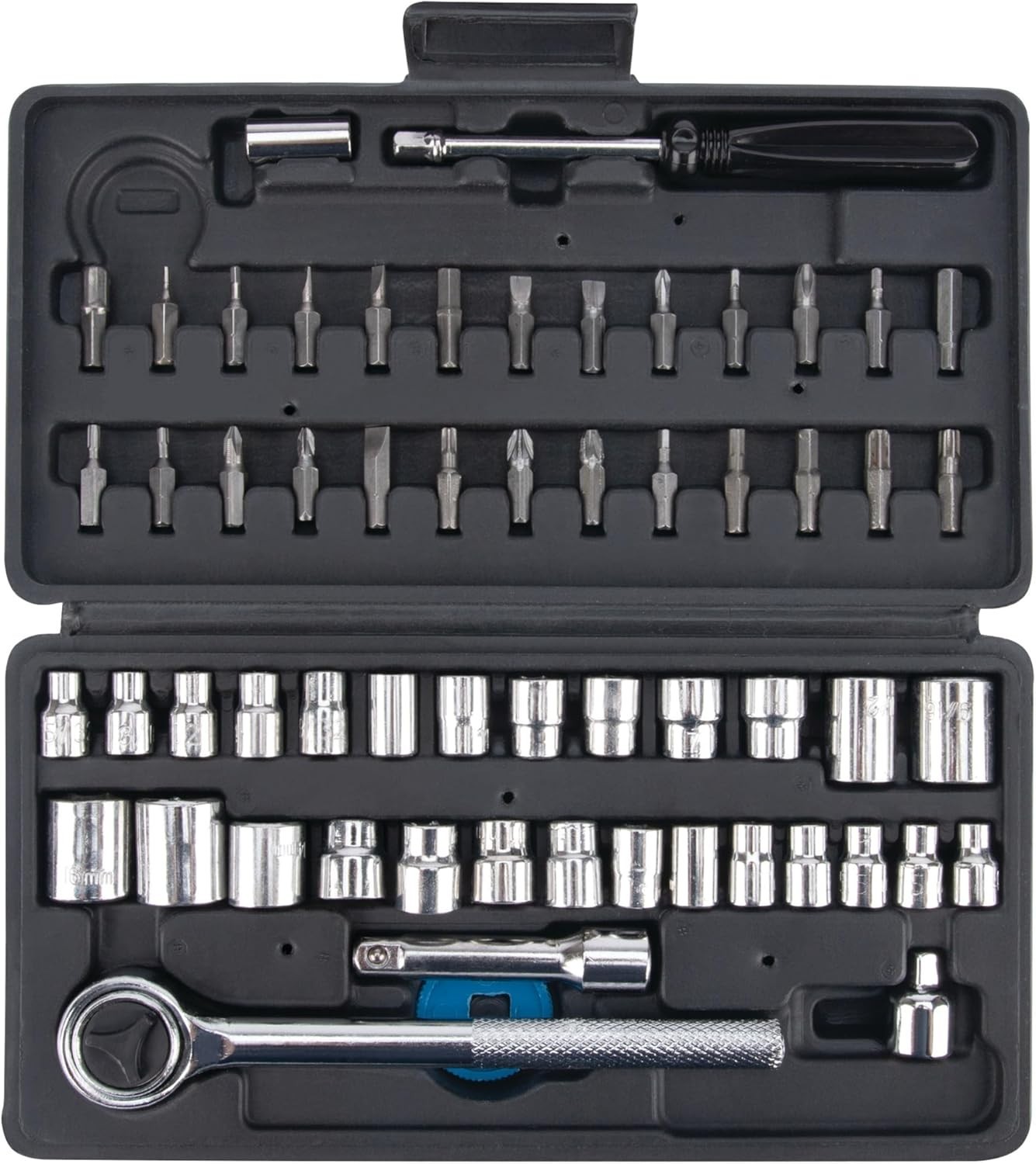 Versatile 1/4-Inch & 3/8-Inch Socket and Bit Set with Carry Case – 60 Pieces