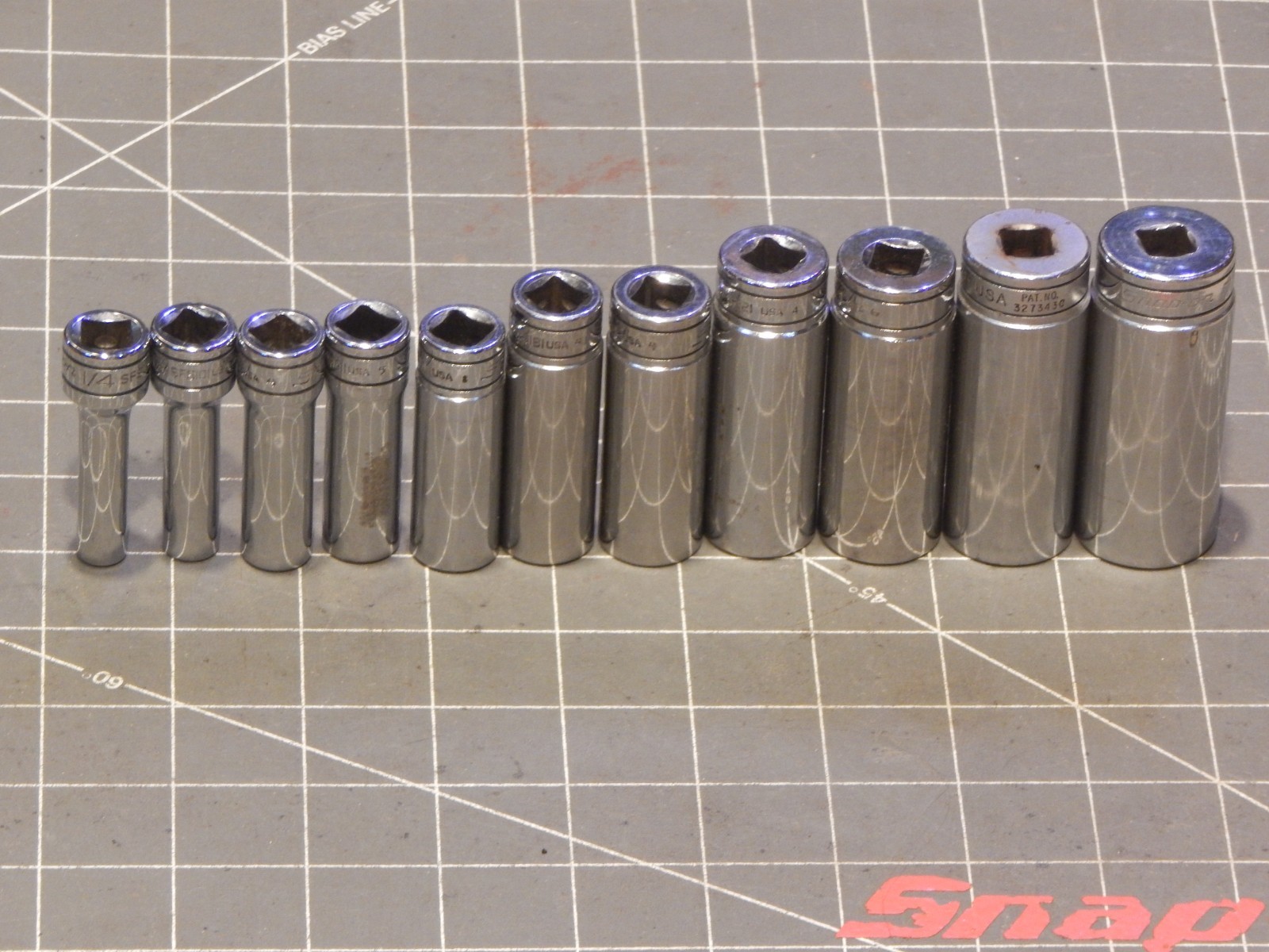 Snap On 11Pc SAE 3/8″ Drive Deep Socket Set 1/4″ 7/8″ 6Pt Dr 211sfsy