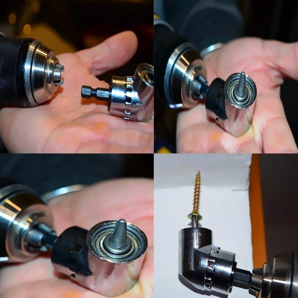 Versatile 1/4, 3/8, 1/2 Inch Hex Socket Adapters with Right Angle Extension Tool