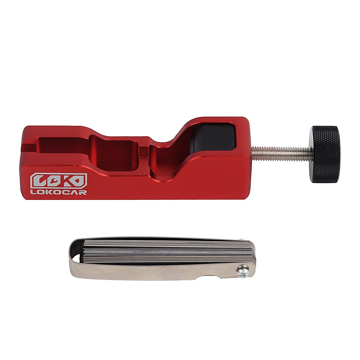 LokoCar Universal Spark Plug Gap Tool With 32 Blades Steel Feeler Gauge Red