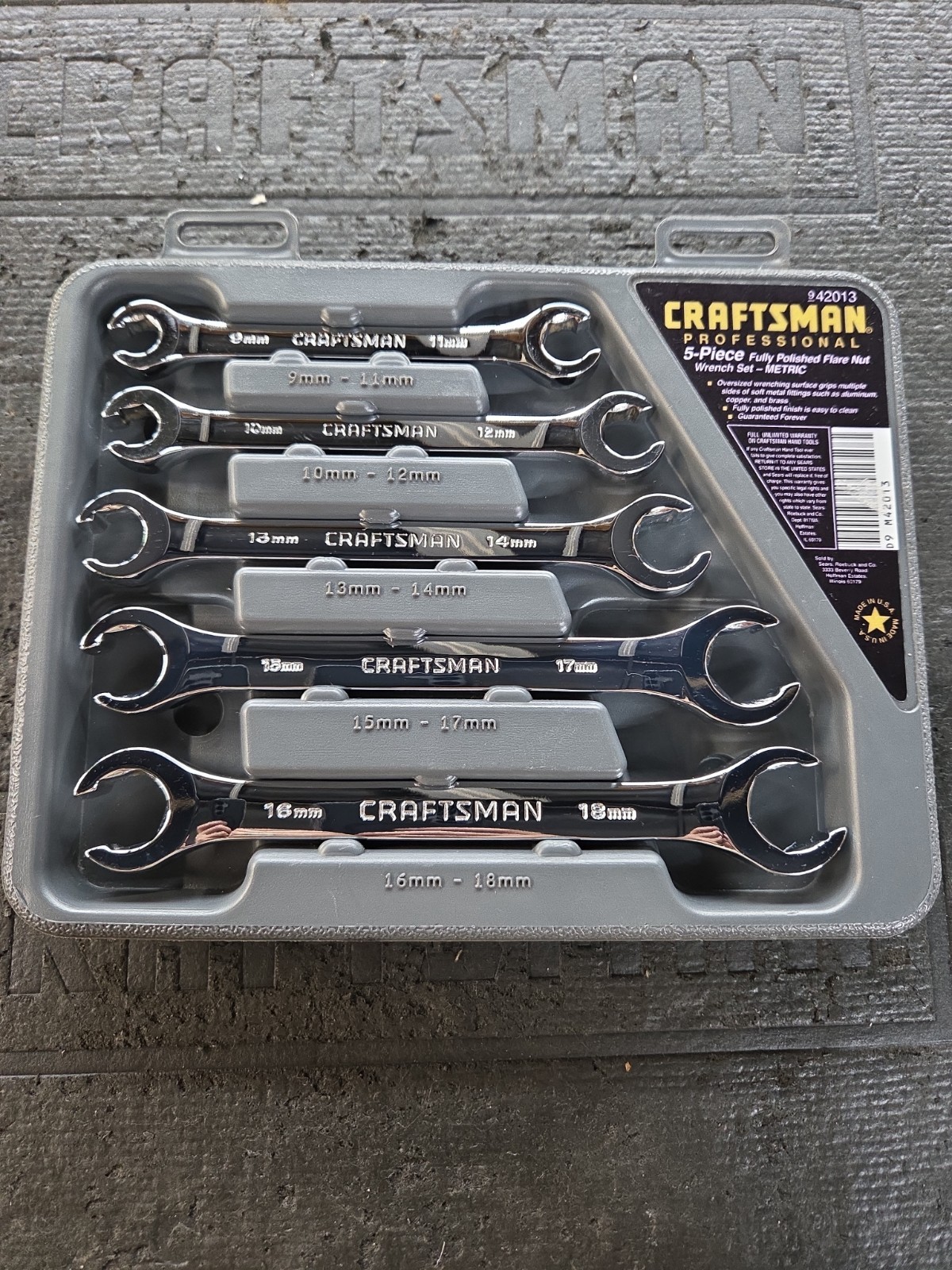 Craftsman Professional USA NOS 5 Piece Metric Flare Nut Wrench Set 9-42013
