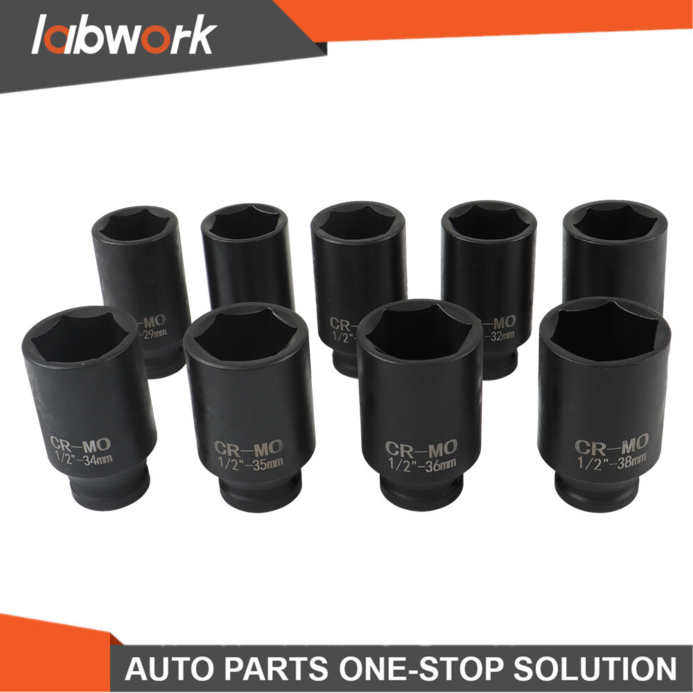 Labwork 9 Pcs Deep Impact Socket Set Drive Metric Axle Hub Nut Socket 29-38mm
