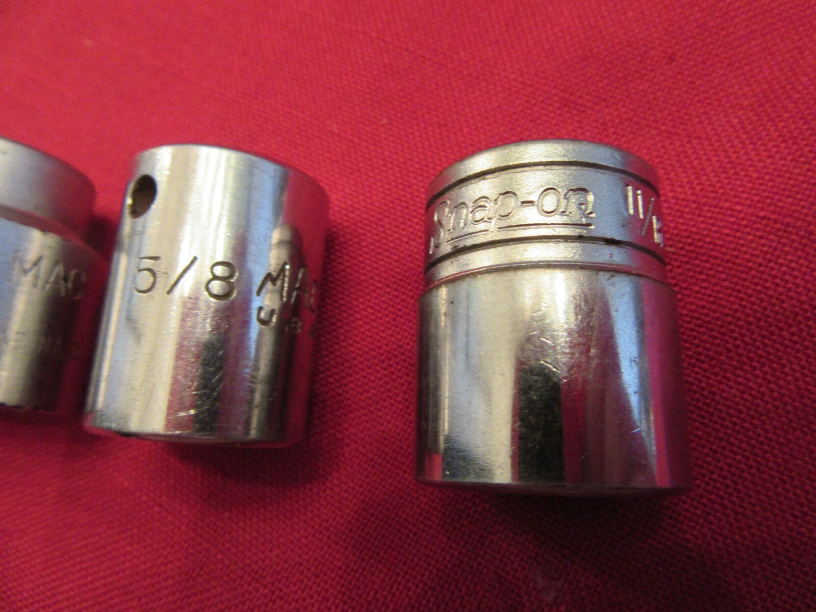 Mac & Snap On Shallow 3/8 Drive Sockets 5/8,11/16,13/16 and 7/8 inch