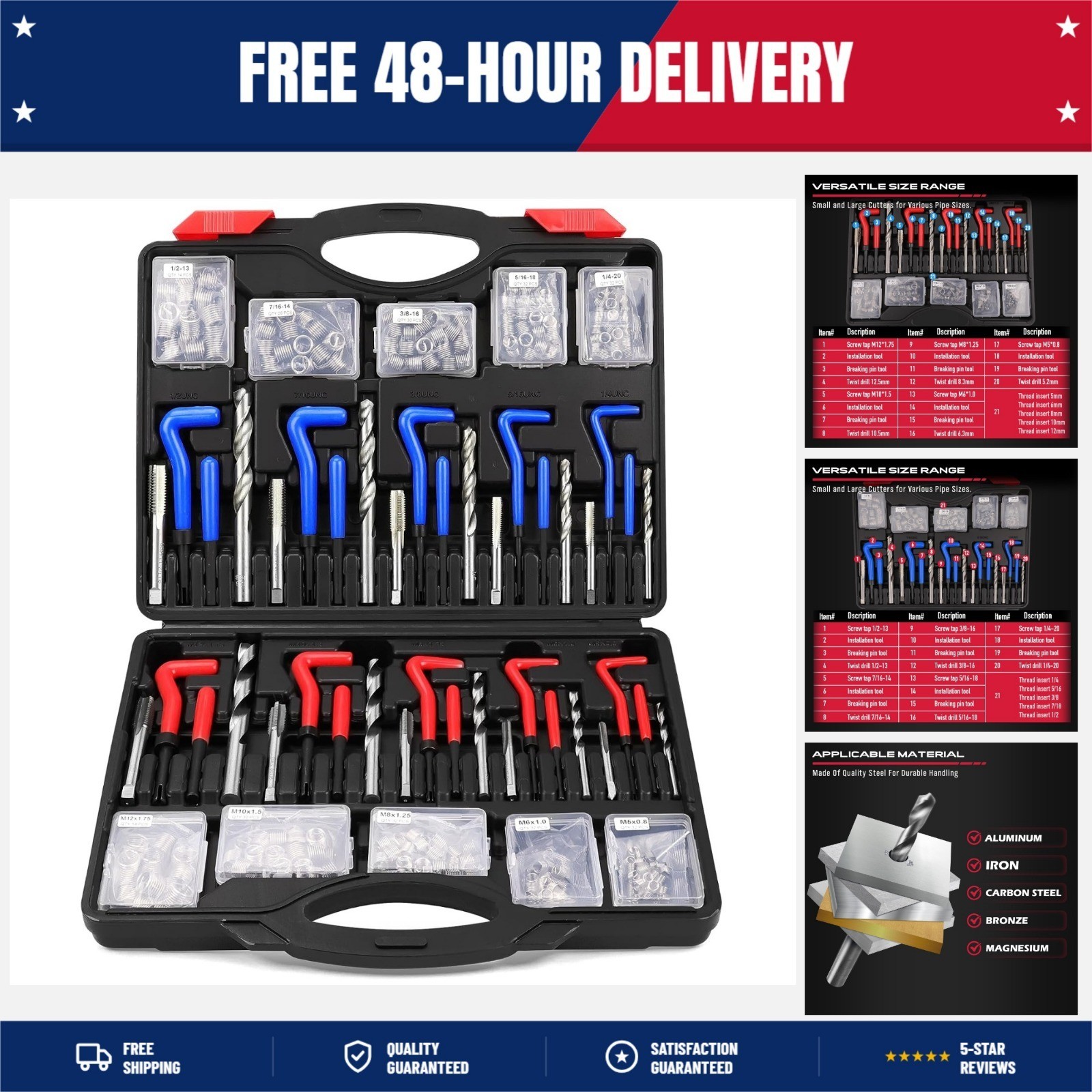 SEDY Helicoil Thread Repair Tool Kit: 320-Piece Metric SAE Heli Coil Rethreading