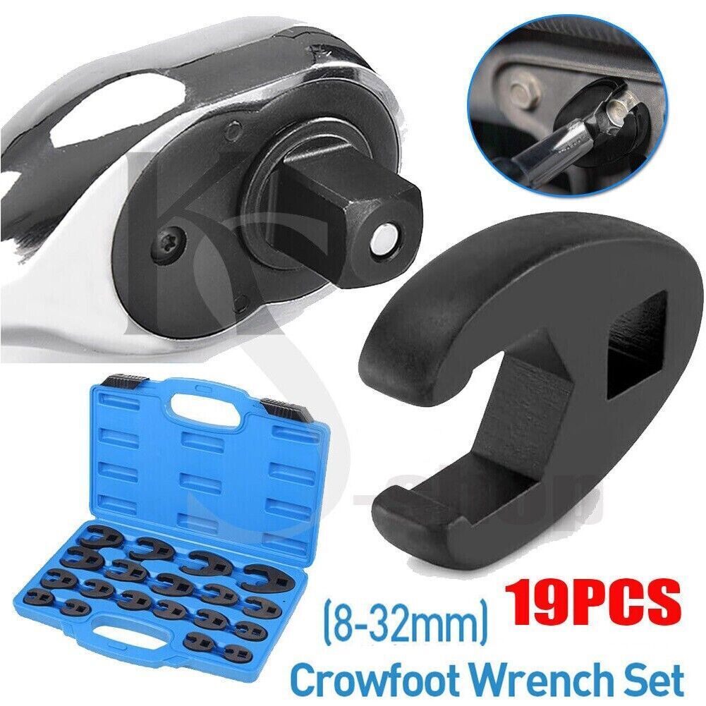 19PCS 3/8″ 1/2″ Drive Crowfoot Flare Nut Wrench 8-32mm Metric Crows foot Wrench