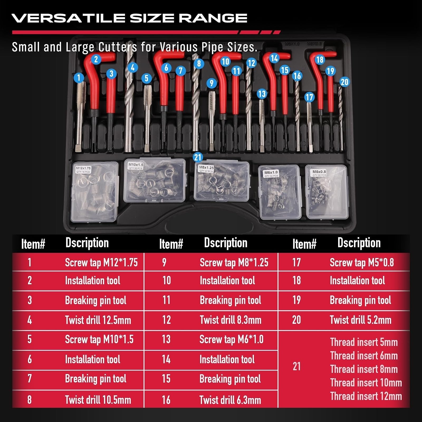 SEDY Helicoil Thread Repair Tool Kit: 320-Piece Metric SAE Heli Coil Rethreading