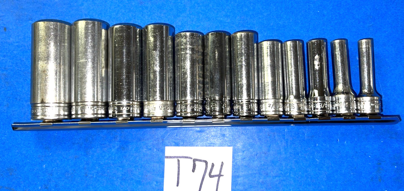 SNAP-ON TOOLS 12 PIECE 3/8 DRIVE SAE. DEEP CHROME 12 POINT SOCKET SET 211SFY