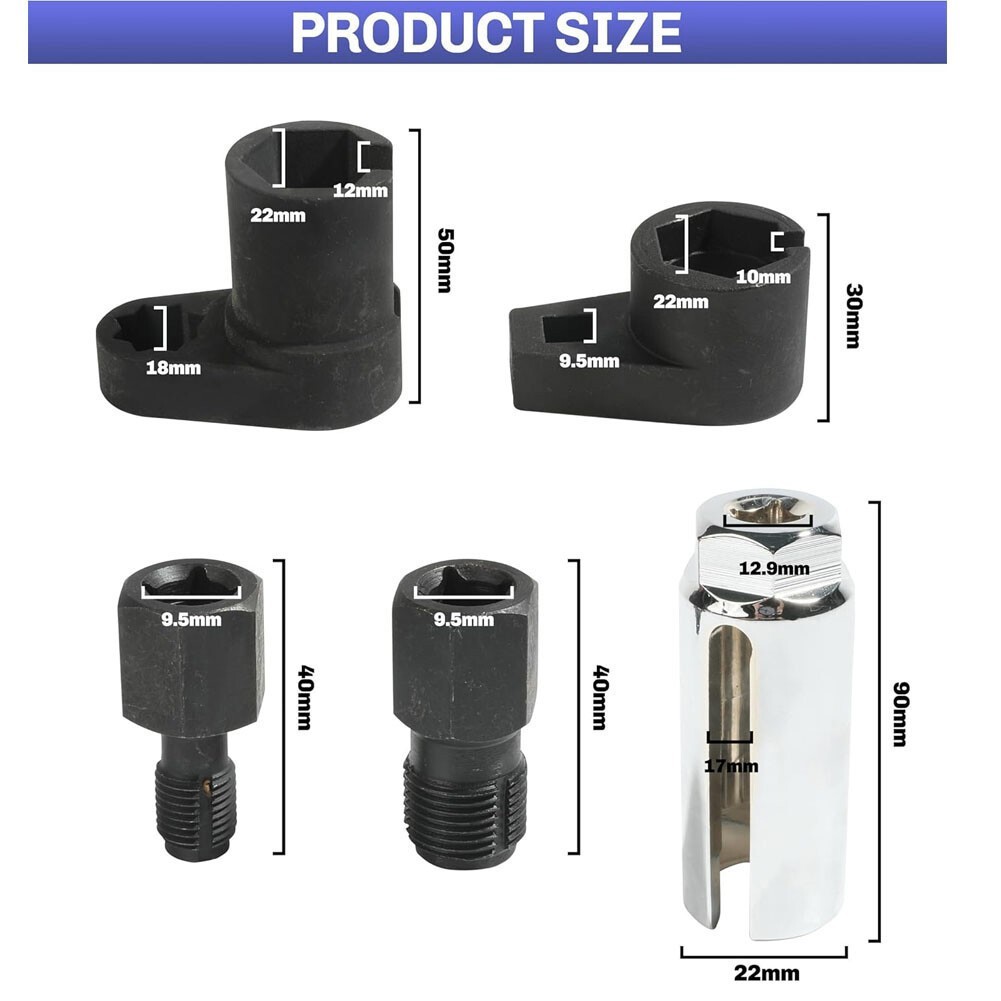 O2 Oxygen Sensor Socket Thread Chaser Set 5PCS O2 Sensor Wrench Removal Tool Kit