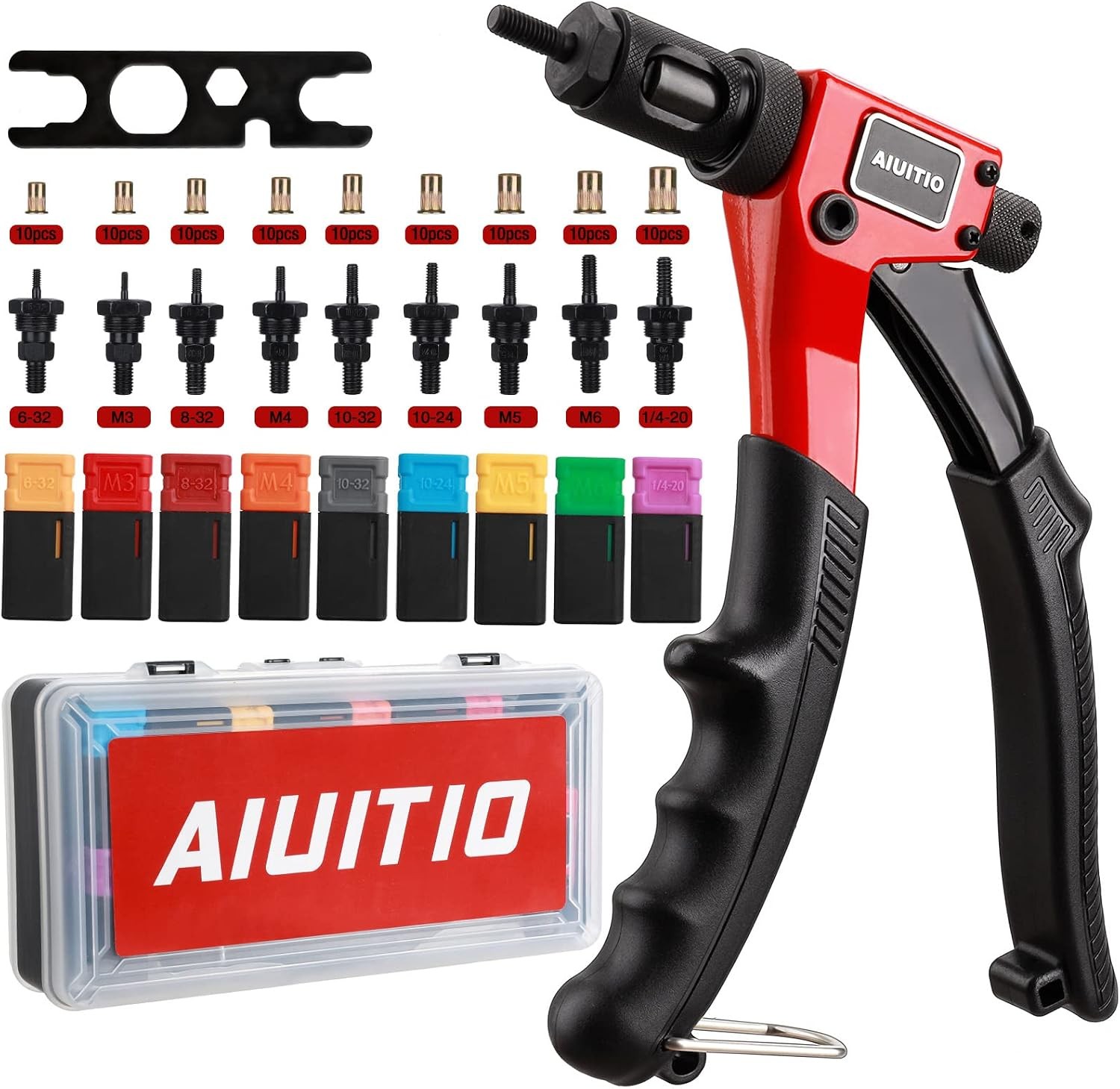 Rivet Nut Tool Kit 9 Metric and SAE Mandrels, 90Pcs Rivnuts, Sturdy Case
